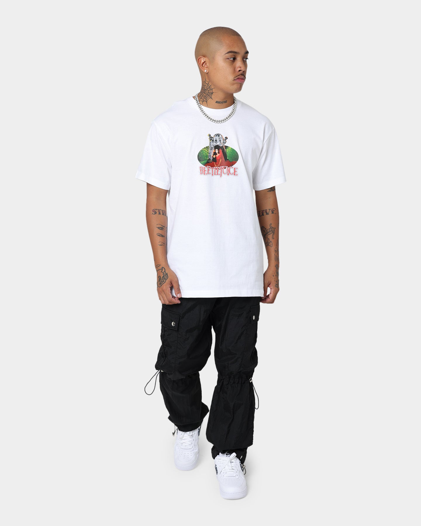 American Thrift X Beetlejuice Lydia T-Shirt - White Cotton Graphic Tee for Men & Women | Perfect for Halloween Costumes, Movie Nights & Vintage Fashion Lovers
