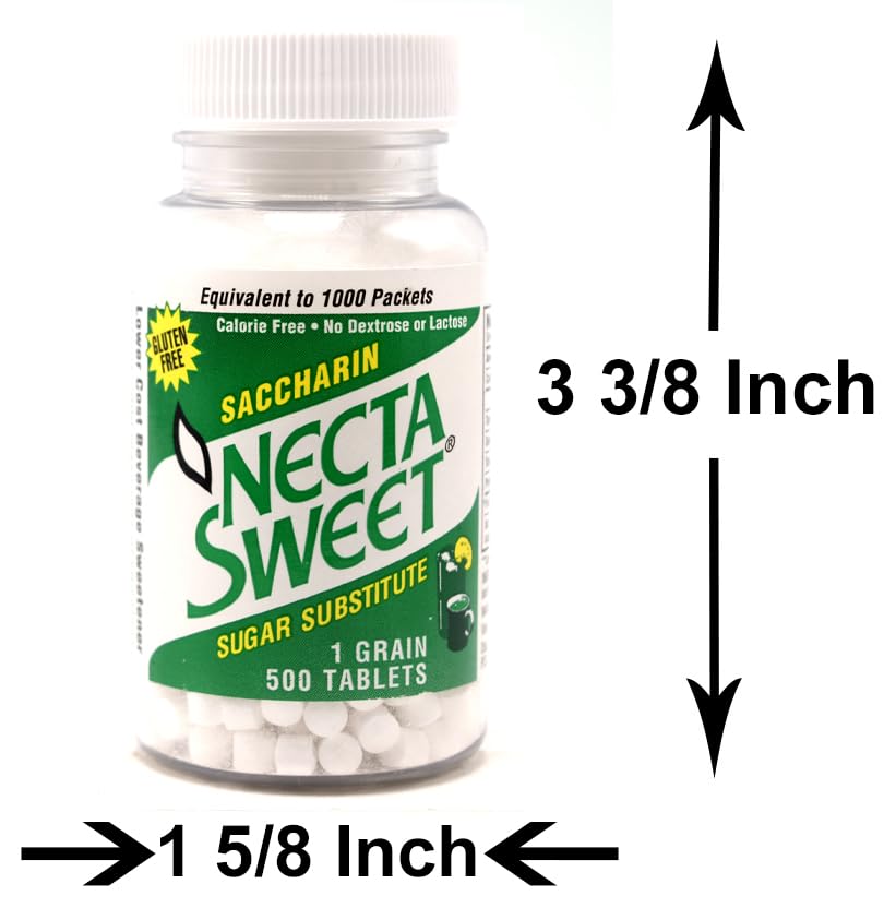 12 Bottles (500 Tablets Each) of 1 Grain Necta Sweet Saccharin Tablets - Sugar Substitute for Baking, Coffee & Dieting | Low-Calorie Sweetener for Diabetics & Keto Diet