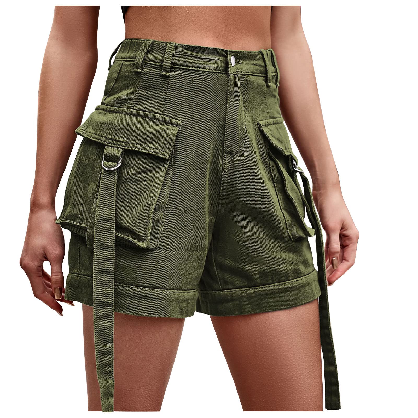 Women's High Waist Cargo Shorts - Summer Casual & Work Shorts with Pockets for Outdoor Activities
