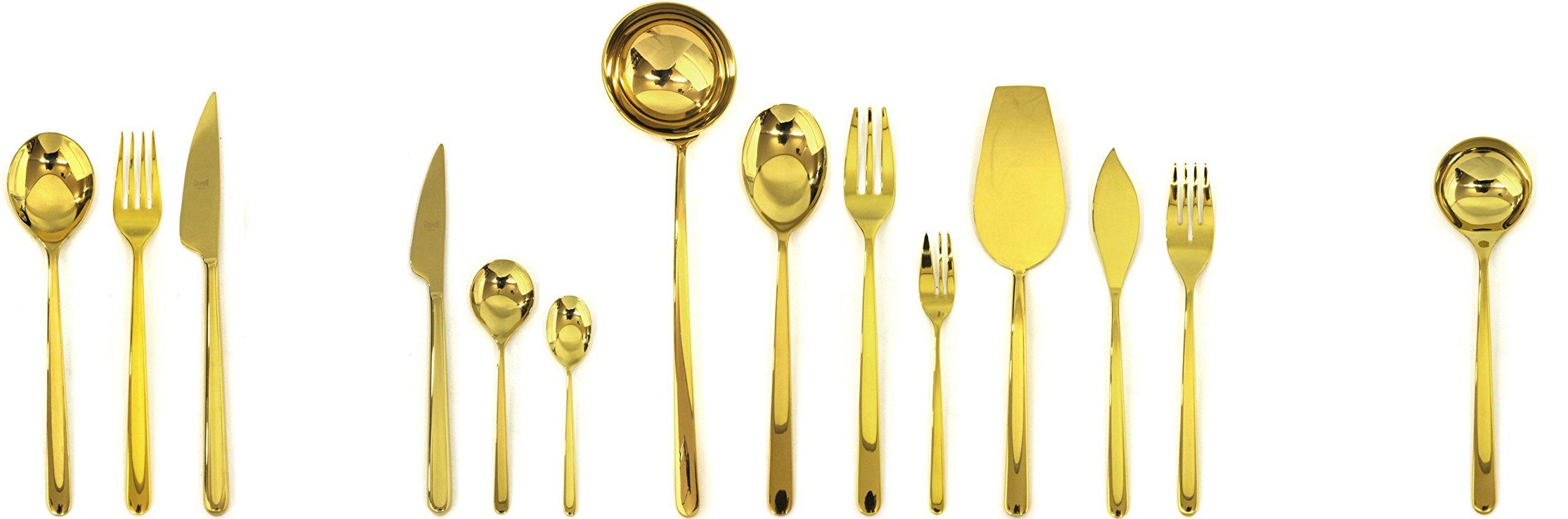 MEPRA Linea 113-Piece Gold Flatware Set - Elegant Silver Tableware, Dishwasher Safe Cutlery Set for 12 People, Perfect for Weddings, Dinner Parties & Holiday Gatherings - Model 108922113S