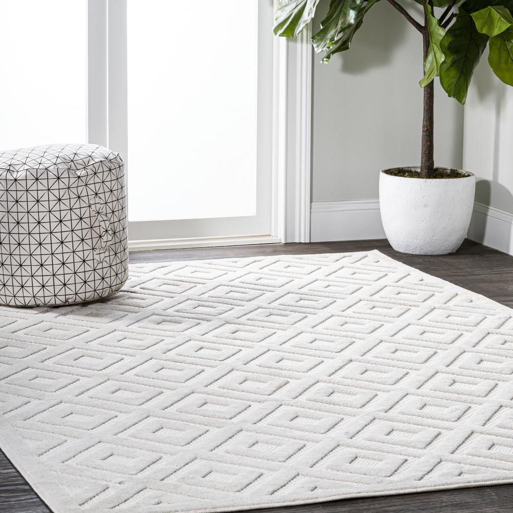 Portmany Neutral Diamond Trellis Area Rug - Soft & Durable Indoor Outdoor Carpet for Living Room, Bedroom, Patio & Deck