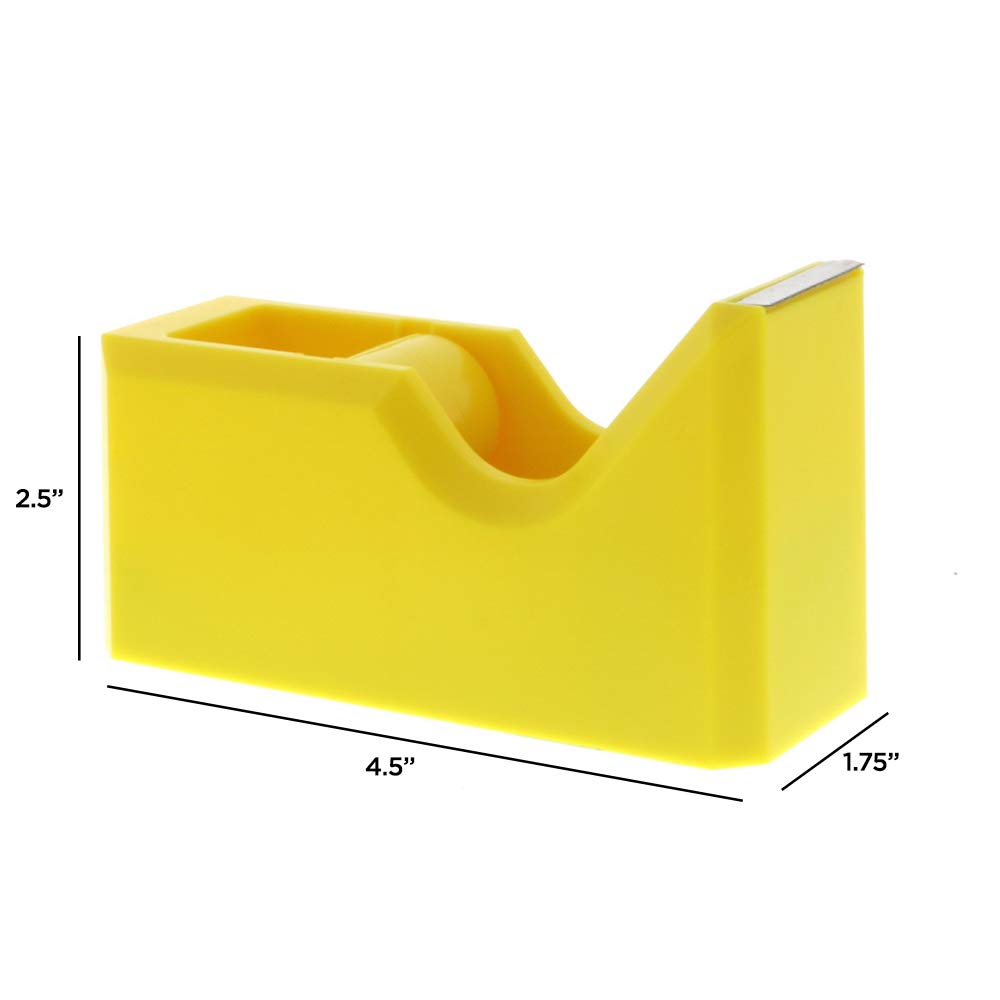 Colorful Yellow Desk Tape Dispenser for Office & School - JAM PAPER Tape Holder for Wrapping Gifts, Organizing Documents & Craft Projects