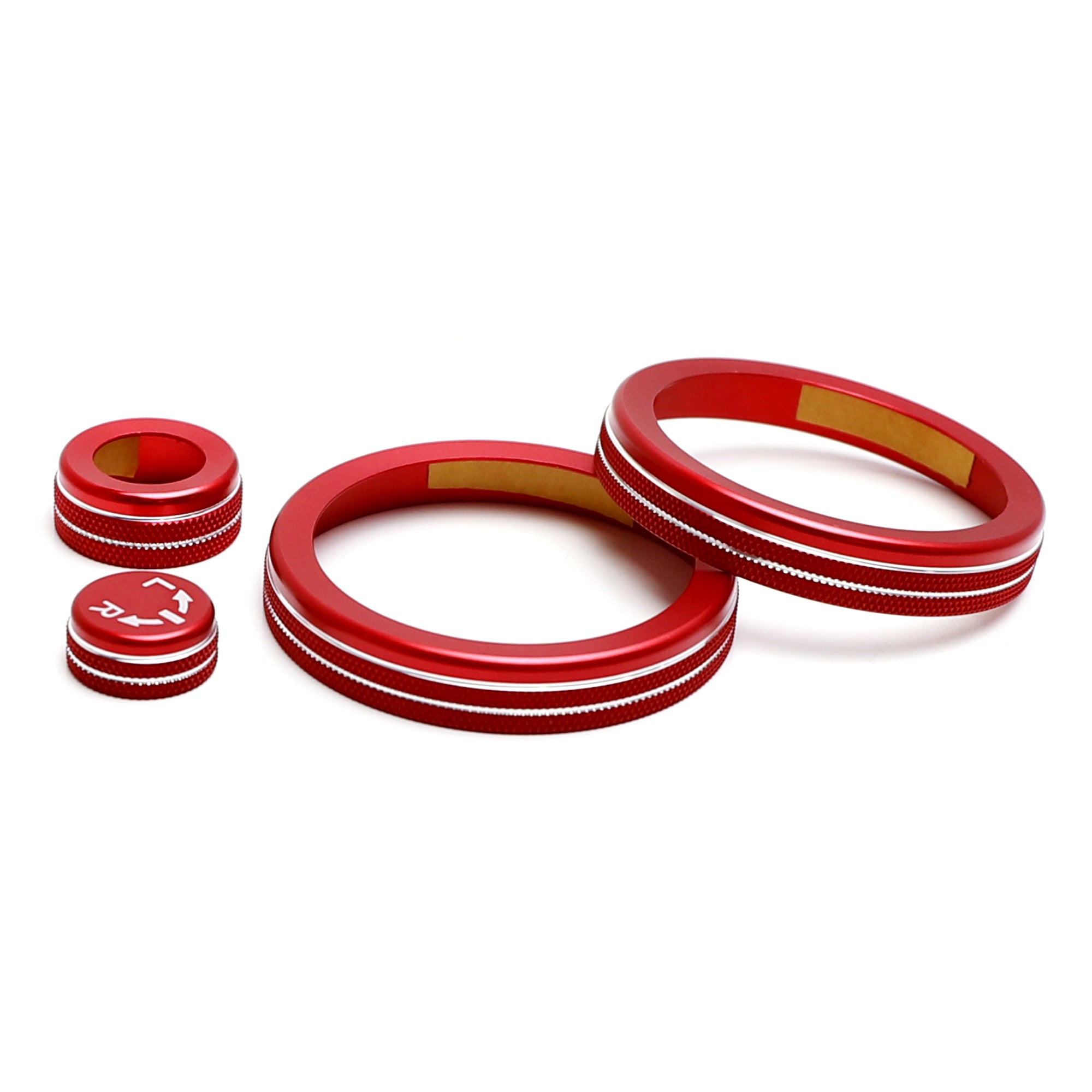 4-Piece Red Aluminum AC/Audio/Side Mirror Knob Ring Covers for 2020+ Land Rover Discovery Gen3 - Interior Accessories for Car Customization & Protection
