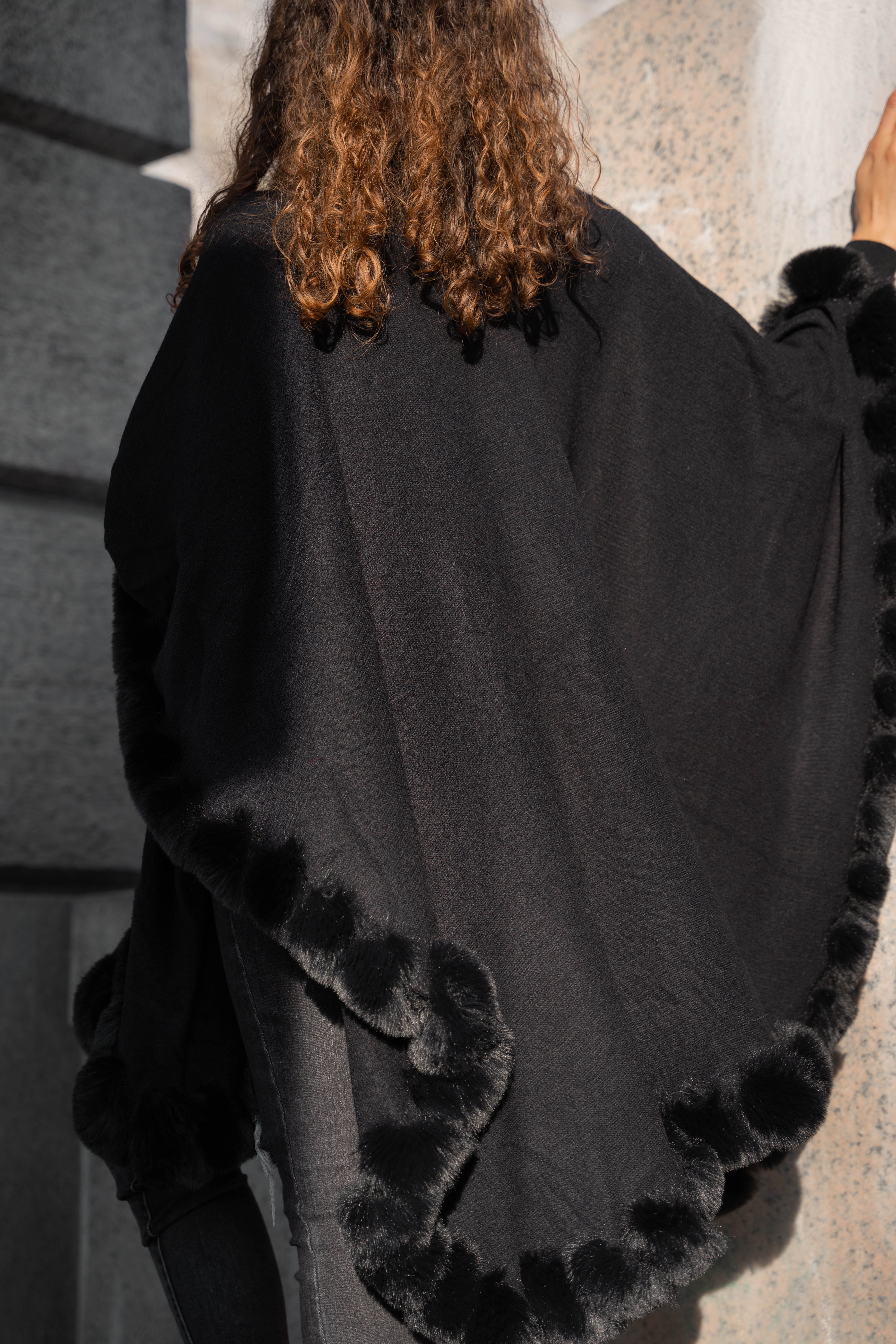 Elegant Faux Fur Cape Kimono Jacket - Women's Soft Winter Wrap Coat for Parties, Weddings & Evening Events