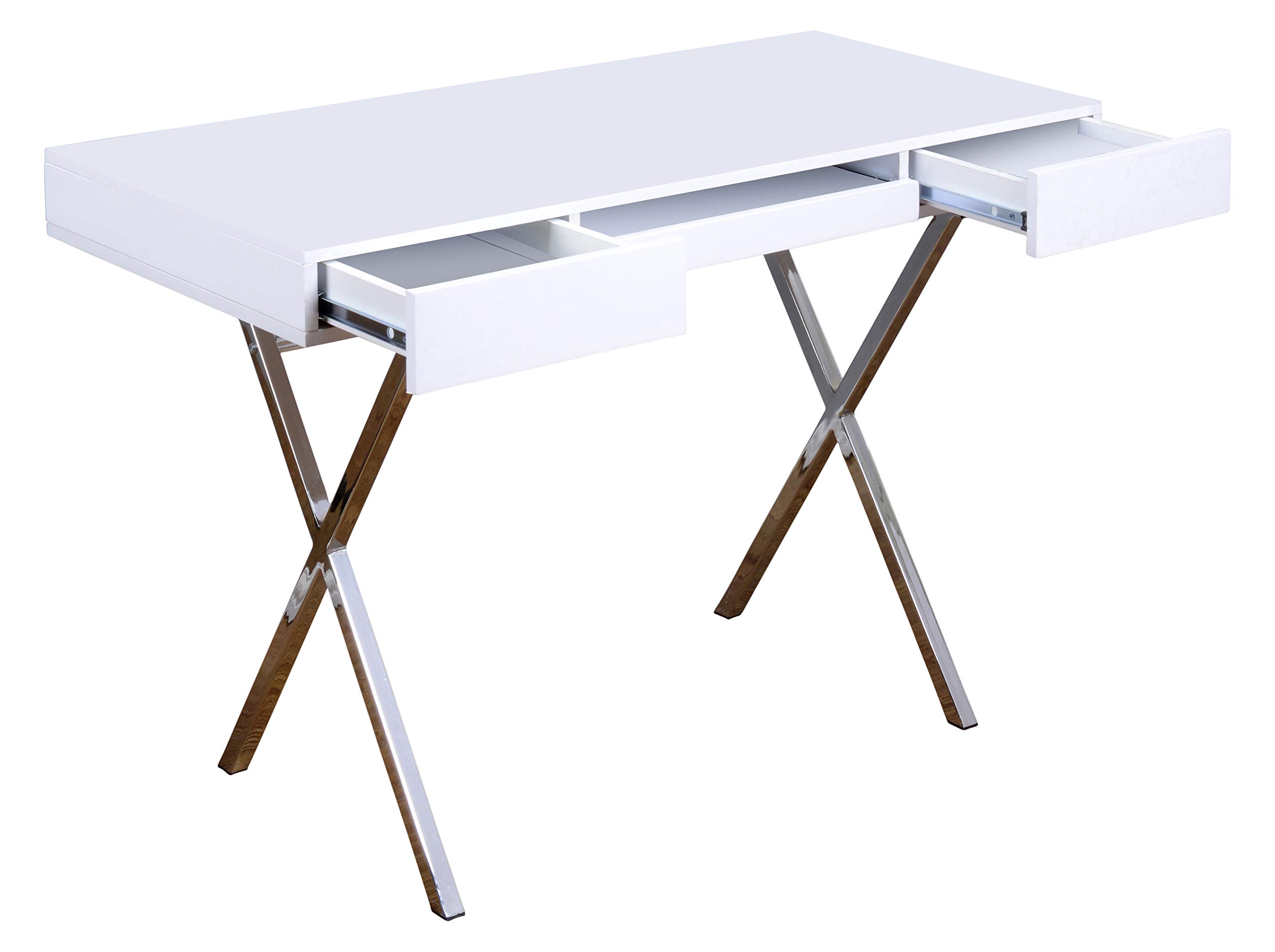 Modern Writing Computer Desk - White & Chrome Finish - Home Office Desk for Work, Study, and Gaming - Compact Workspace Solution for Small Spaces