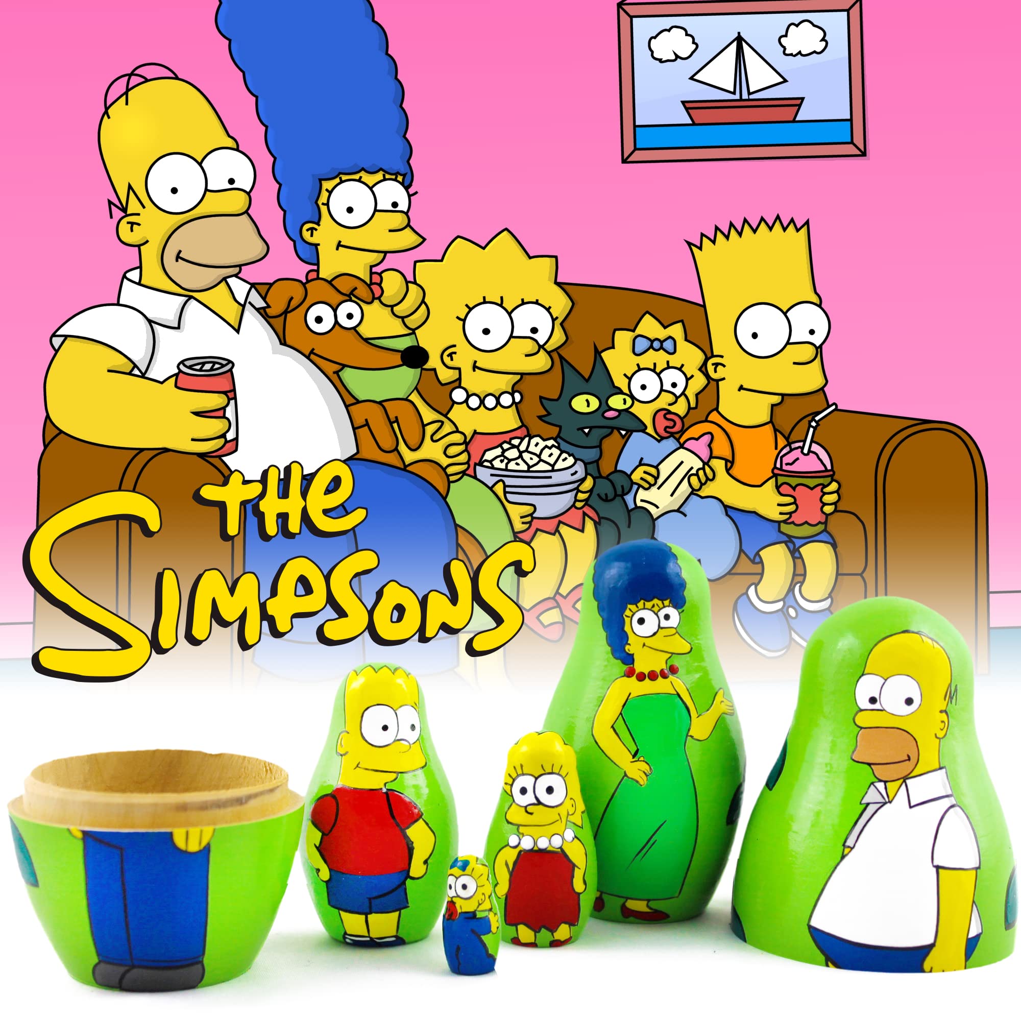 Unique 5-Piece Simpsons Character Matryoshka Nesting Dolls Set - Perfect for Collectors, Home Decor & Gift Giving