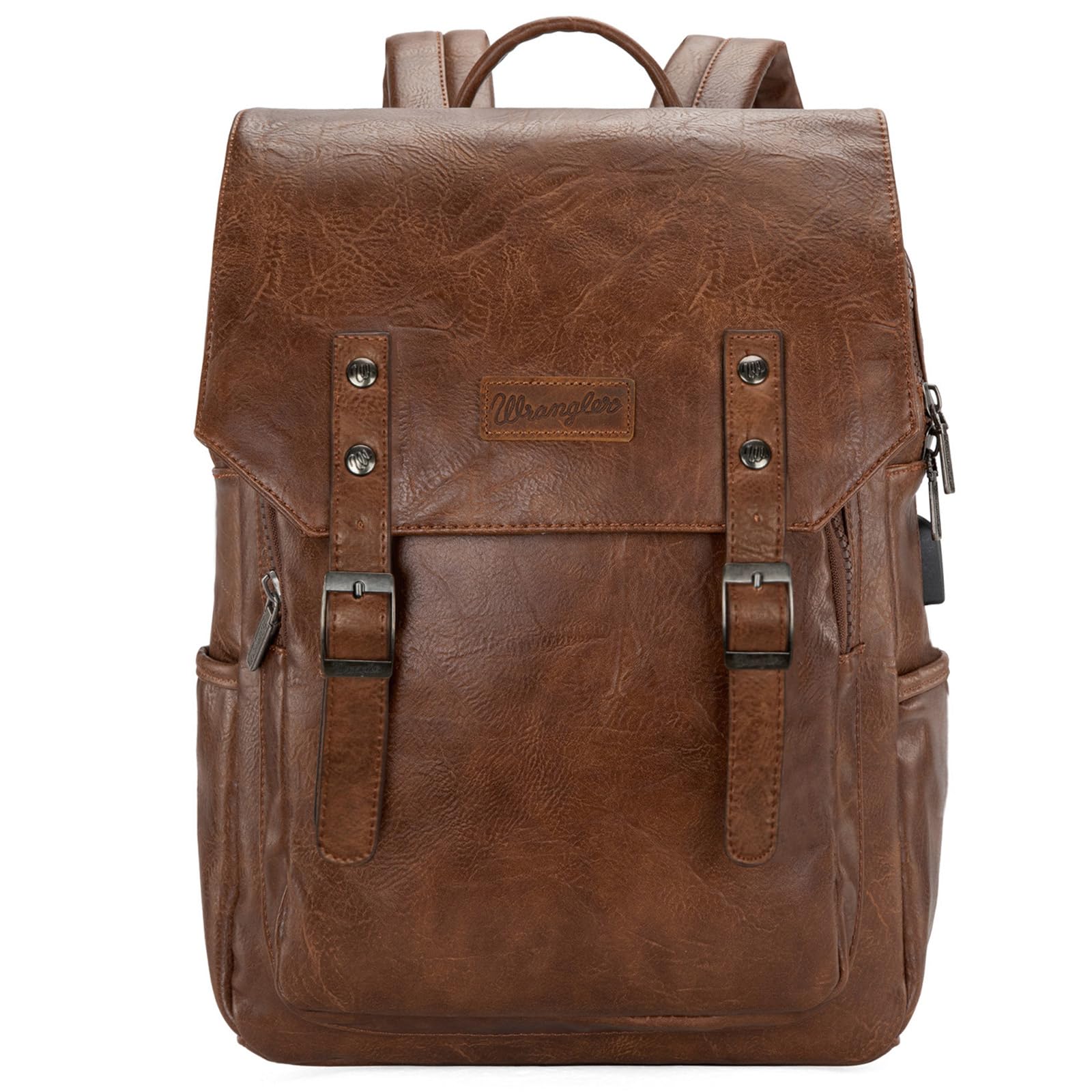 Montana West × Wrangler Genuine Brown Leather Laptop Backpack for Women & Men - 15.6 Inch Unisex Business Travel Backpack - Stylish Work Commuter & College Student Bag for Daily Use