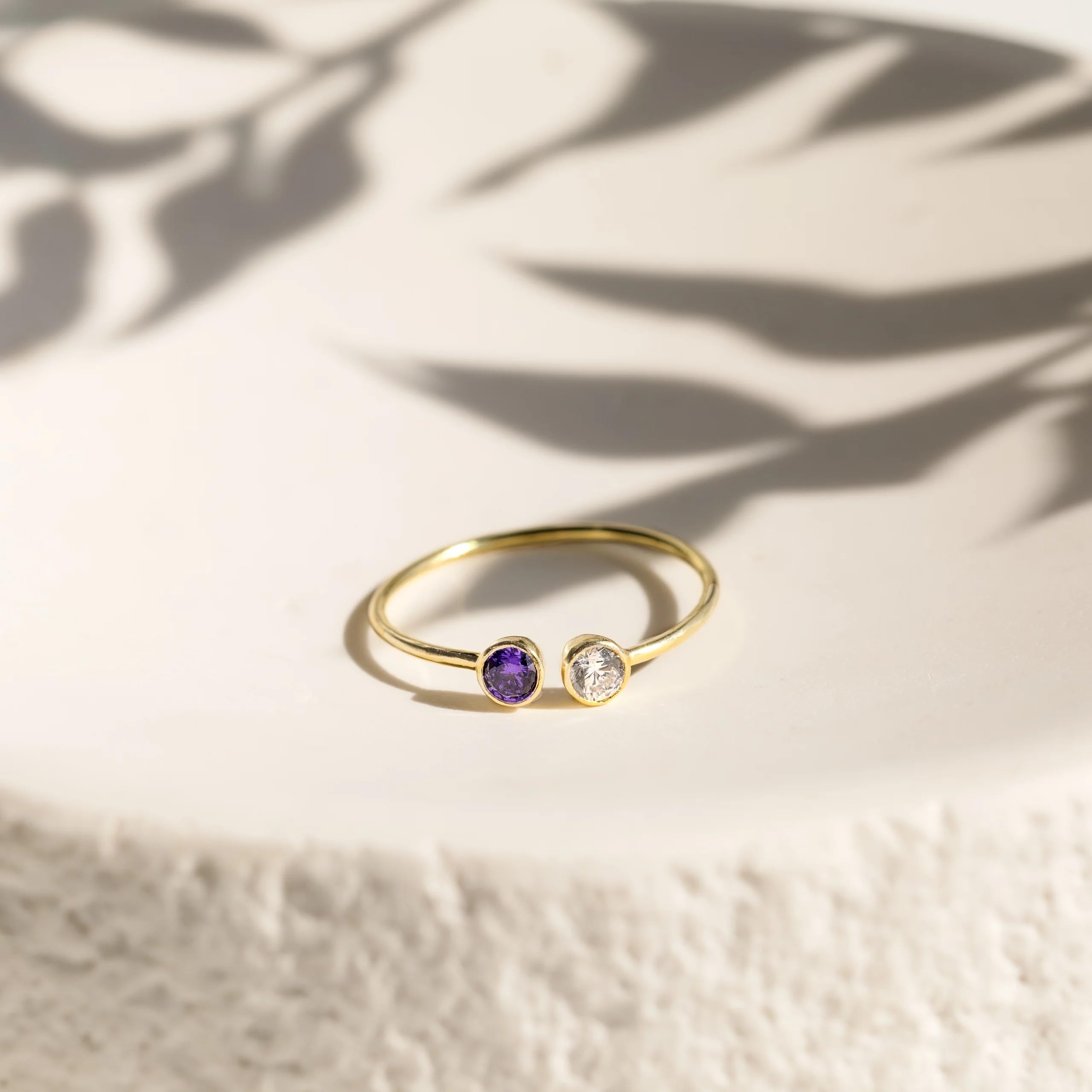 Personalized Dual Birthstone Ring for Mothers & Couples - Custom His & Her Two Birthstone Ring - Perfect Gift for Anniversary, Mother's Day & Valentine's Day (01-Duo)