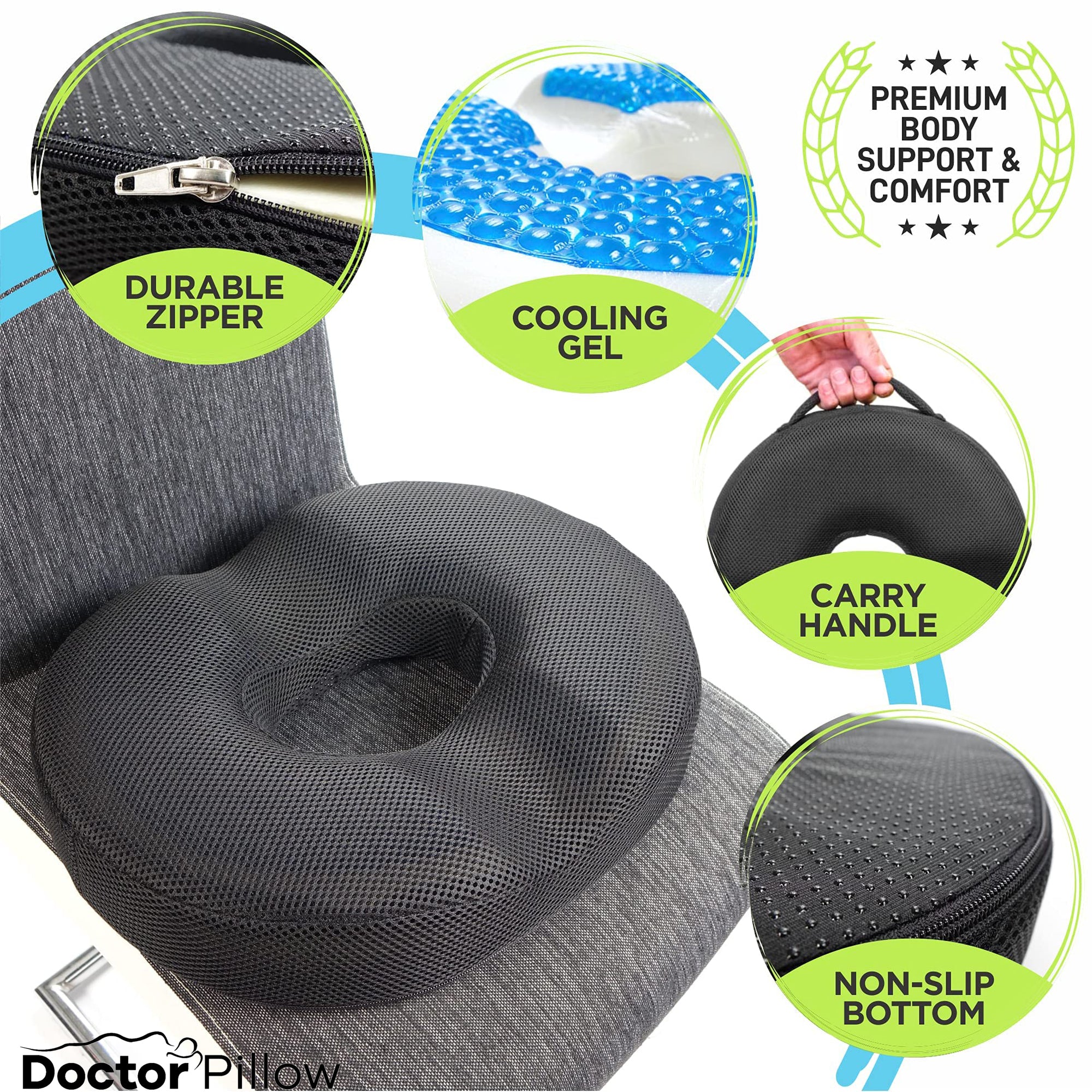 Dr. Pillow Anbocare Orthopedic Donut Seat Cushion - Pressure Relief for Tailbone Pain, Hemorrhoids & Post-Surgery Recovery - Perfect for Office Chairs, Car Seats & Wheelchairs