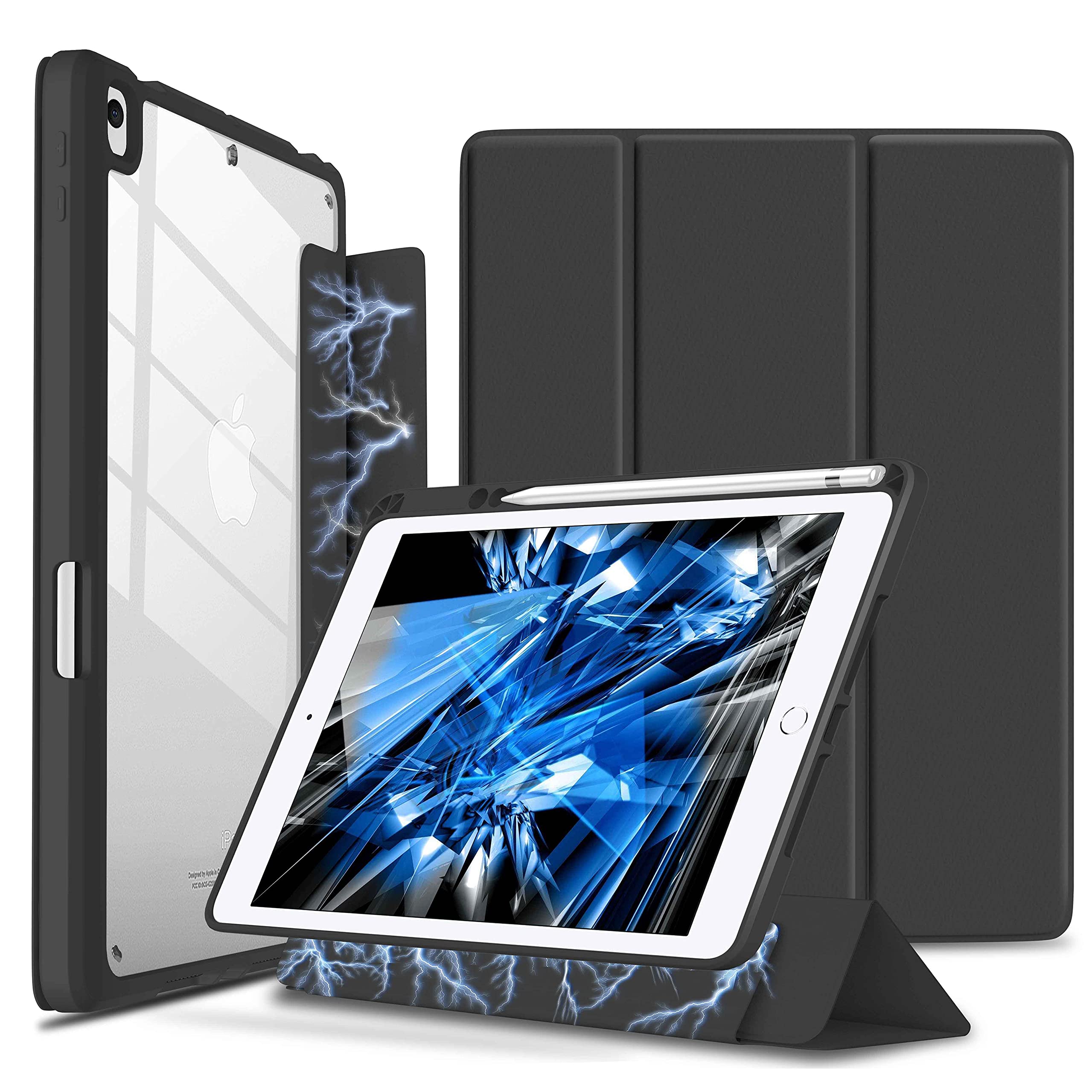 Wonzir iPad 8th & 7th Generation 10.2 inch Case (2020/2019 Model) with Pencil Holder - Detachable Clear Transparent Back Cover, Compatible with iPad Air 3 & Pro 10.5