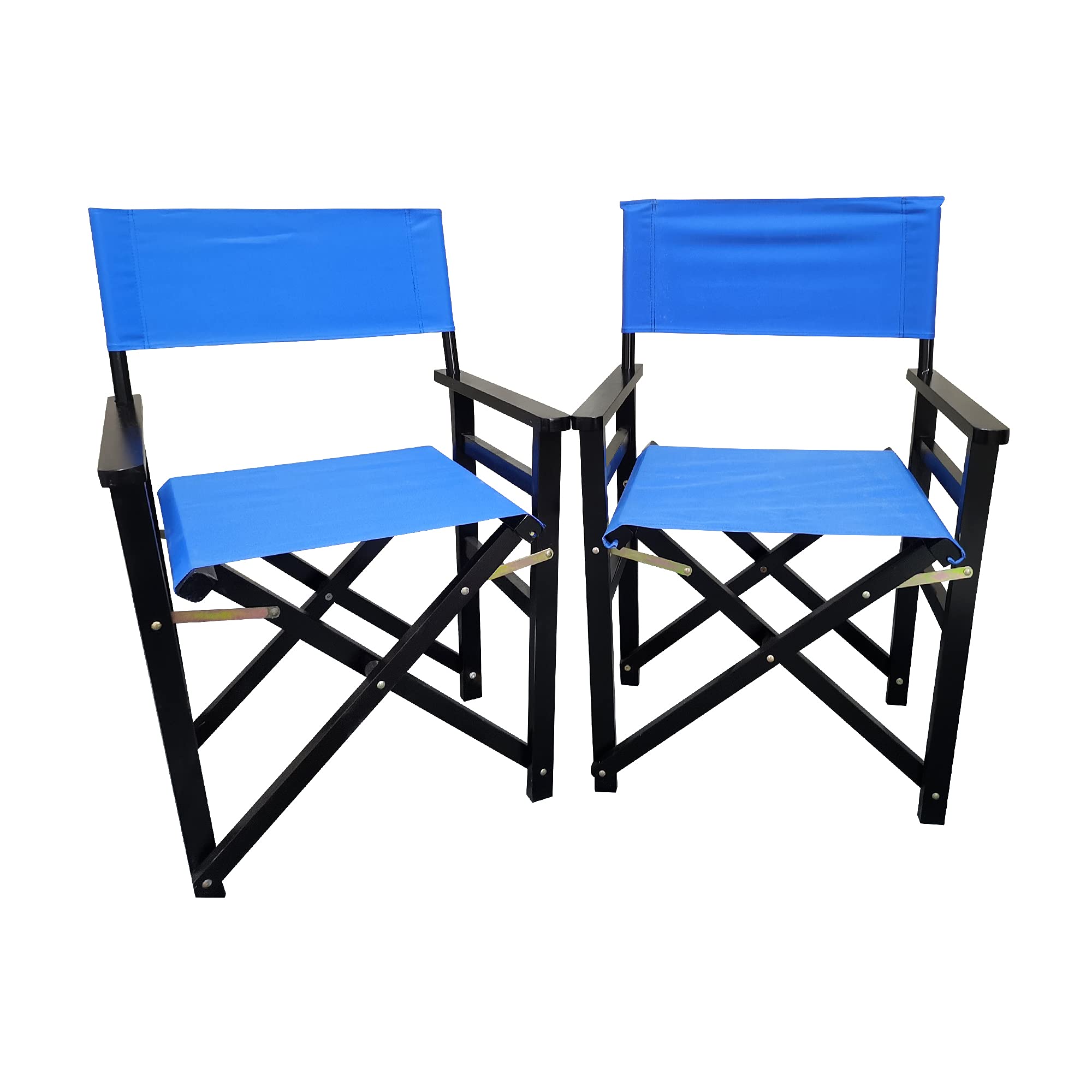 2-Pack Portable Folding Director Chairs - Wooden Frame with Durable Canvas Seat - Lightweight Camping Chairs for Outdoor, Patio, Garden, Fishing & Indoor Use - Easy Fold Design (Blue) - Perfect for BBQs, Beach Trips, Tailgating & Backyard Relaxation