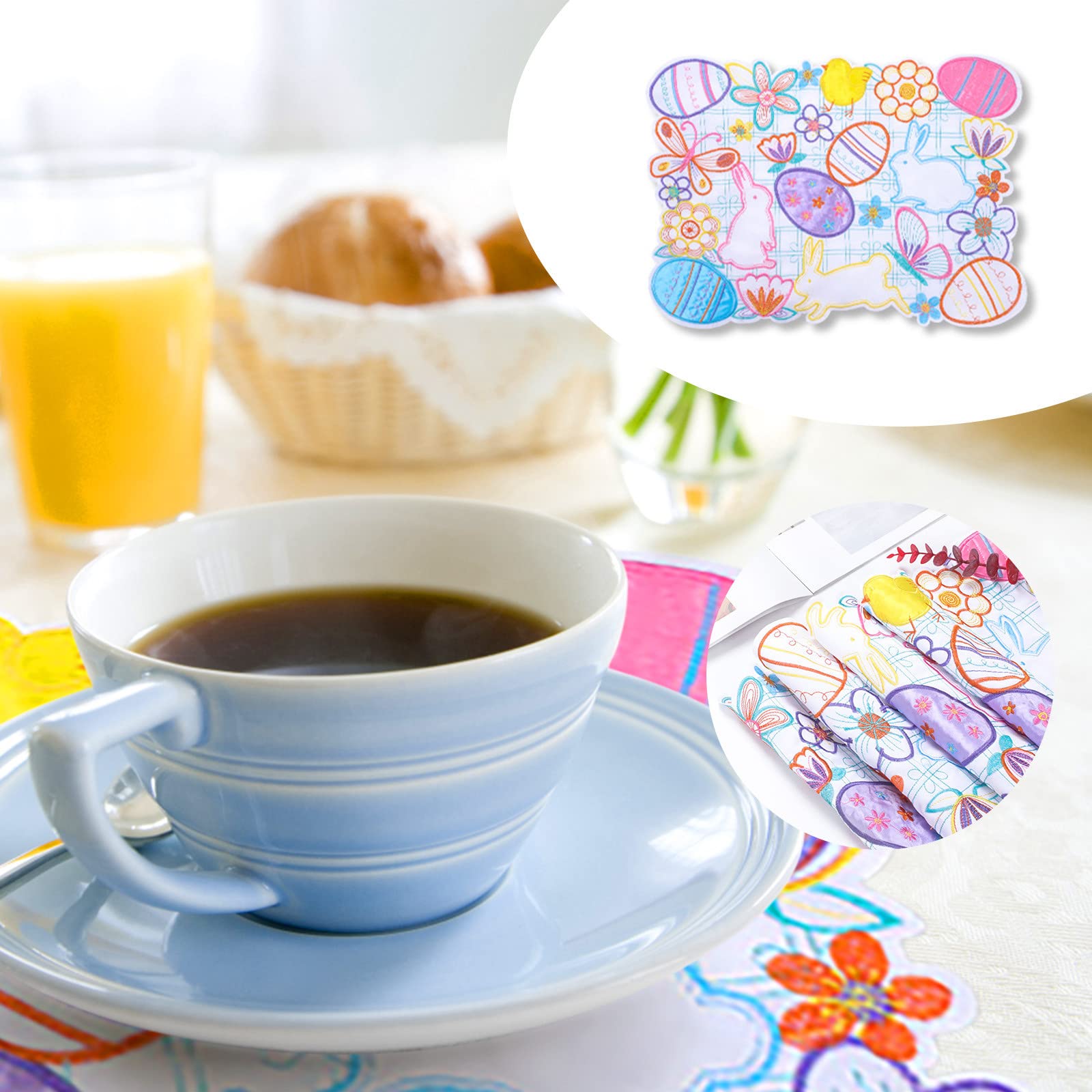 Easter Bunny Embroidered Placemat - Spring Holiday Table Doily with Easter Eggs Design - Perfect for Easter Brunch, Spring Table Decor, and Holiday Dining