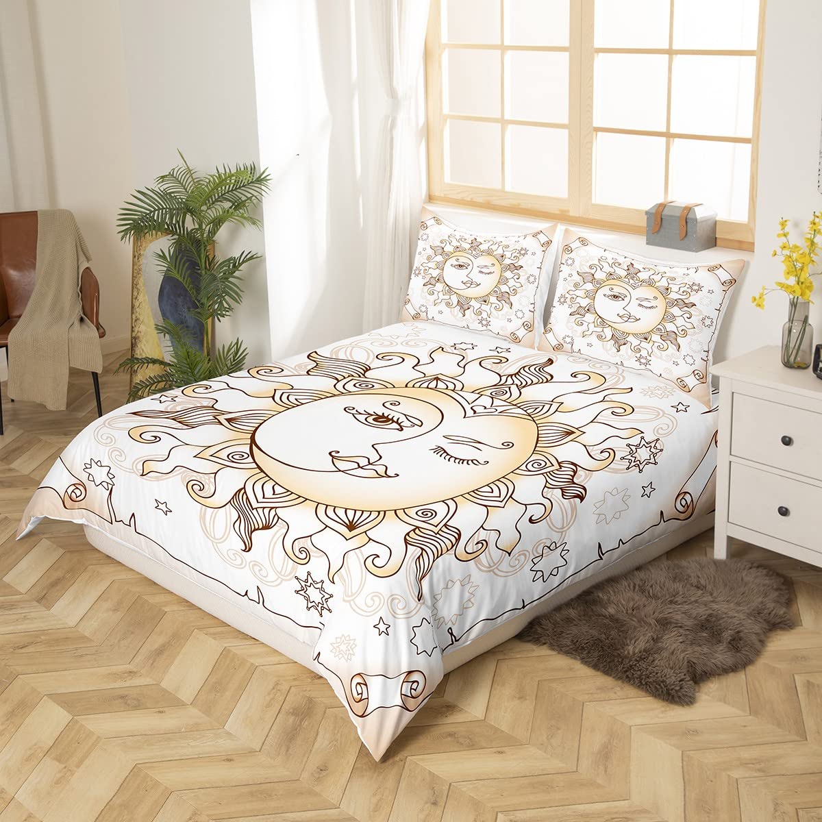Bohemian Sun and Moon Duvet Cover Set Twin Size - Luxury Mandala Print Comforter Cover for Kids, Girls, Teens & Adults | Celestial Bedroom Decor with Boho Galaxy Stars Design | Perfect for Cozy Nights, Guest Rooms & Boho-Chic Bedroom Themes
