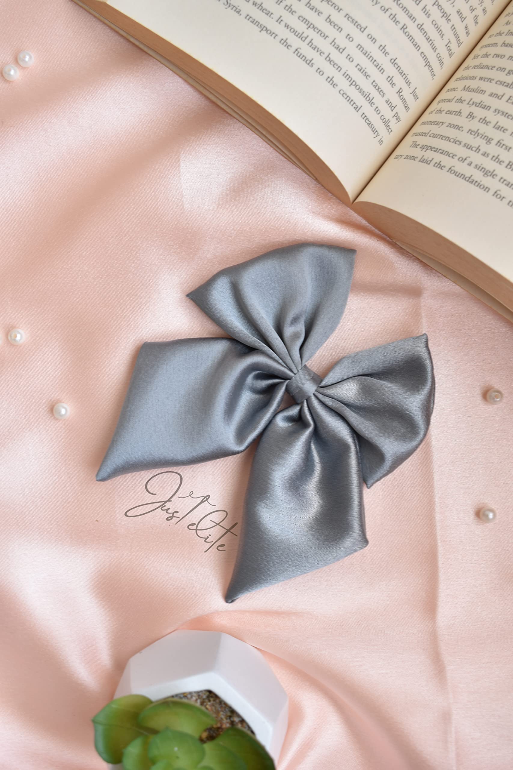 Just Elite Satin Hair Bow Clips for Women & Girls - Elegant Hair Accessories in Black, Grey, Red | Perfect for Weddings, Parties & Everyday Style