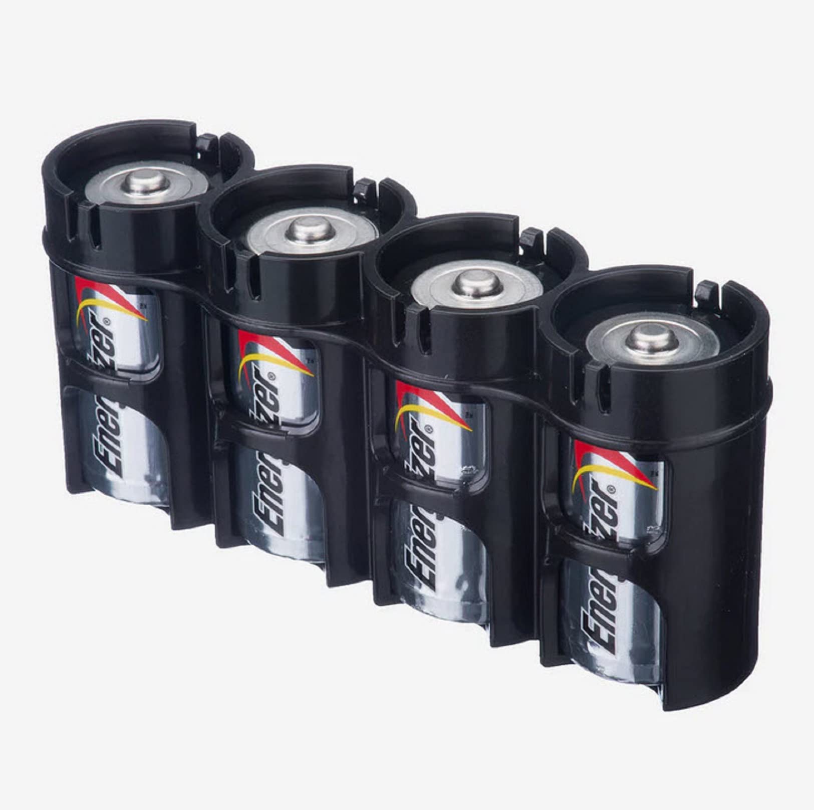 Powerpax SlimLine C Battery Holder - Black Storacell SLC4TB Organizer for 4 C Batteries | Perfect for Home, Office & Emergency Kits