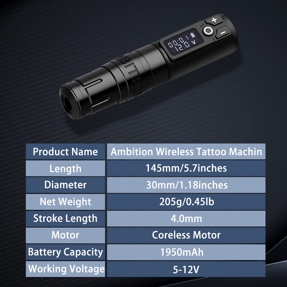 Professional Wireless Tattoo Kit with Digital LED Display - Complete 40pc Set Including Cartridges, Needles, Ink & Accessories for Tattoo Artists | Home Studio & Professional Use