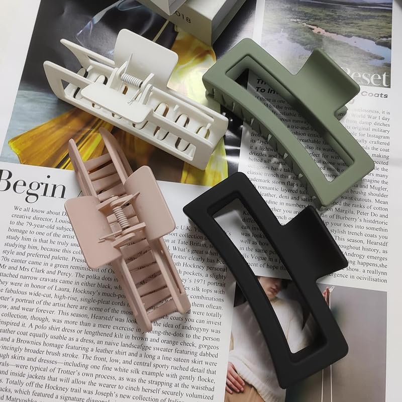 Minta 5 Inch Extra Large Square Claw Clips for Women - 4 Pack Matte Plastic Hair Clips for Long, Thick, Thin, Curly or Straight Hair - Perfect for Ponytails, Buns and Updos