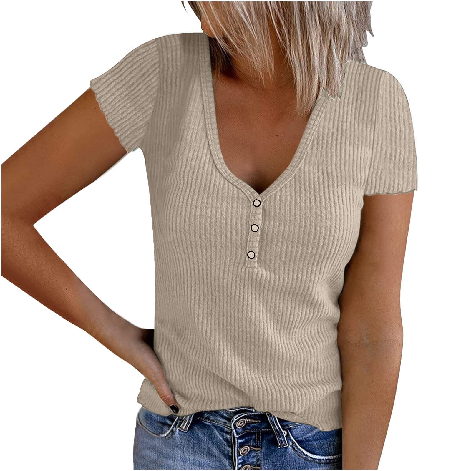 Women's Summer 2022 Casual Short Sleeve Slim Babydoll Blouse Shirt Tunics Crewneck Tops - Perfect for Beach Outings, Date Nights & Office Wear