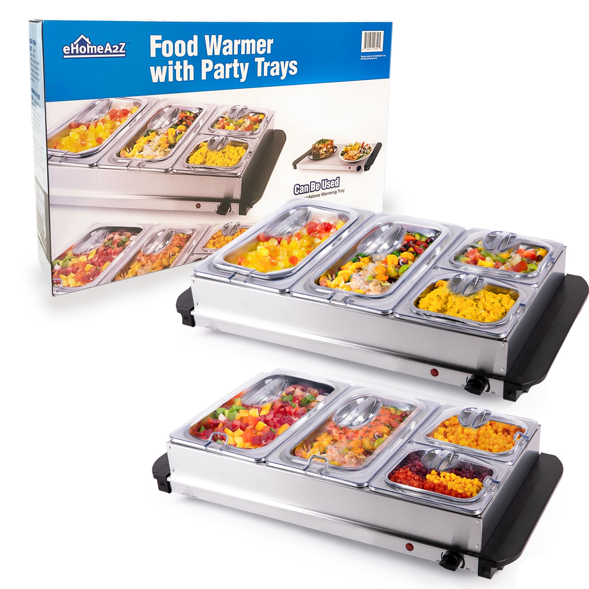 EHOMEA2Z Electric Food Warmers Buffet Servers (2 Pack, 7.5 Quart) - Stainless Steel Chafing Dishes for Parties, Catering & Buffet Serving - Keep Food Hot at Events, Weddings & Holiday Gatherings
