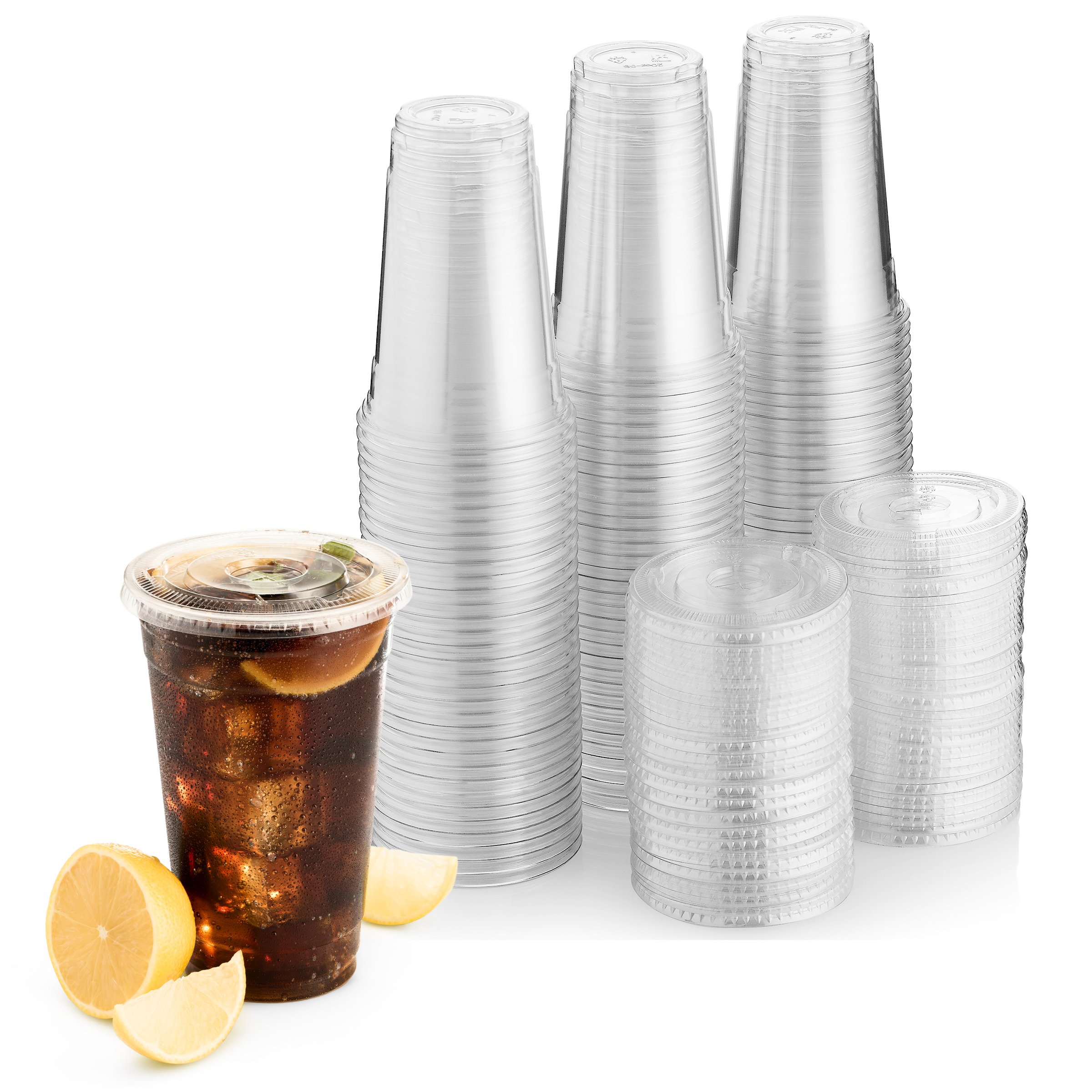 20 oz Disposable Plastic Cups with Lids - 6 Packs of 100 | Green Direct Party Cups for Cold Drinks, Bubble Tea, Iced Coffee, Smoothies & More | Perfect for Parties, BBQs, Cafes & Home Use