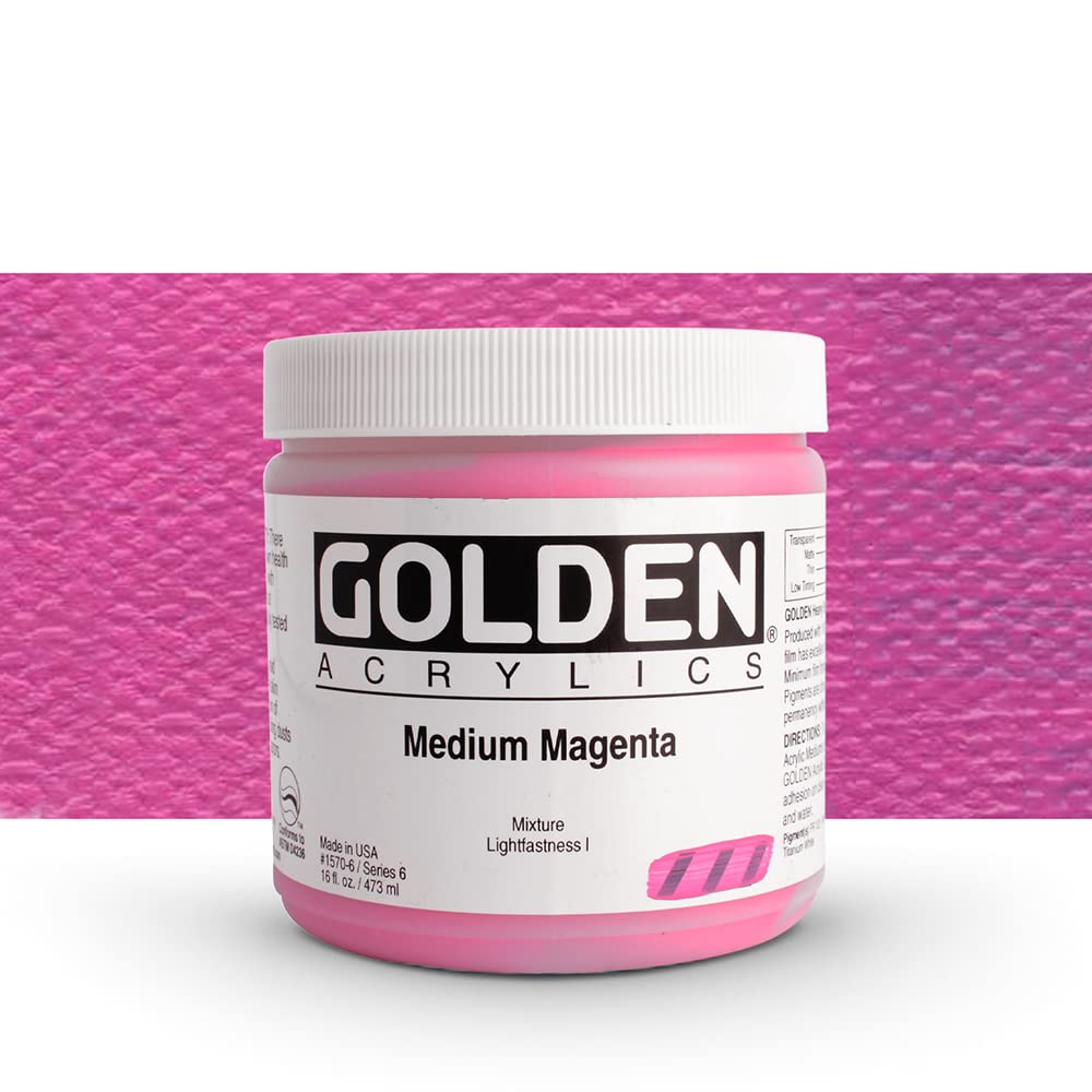 GOLDEN Heavy Body Acrylic Paint - Medium Magenta (16 fl oz Jar) | Professional Grade Opaque Acrylics for Artists | Perfect for Canvas Painting, Murals & Mixed Media Art