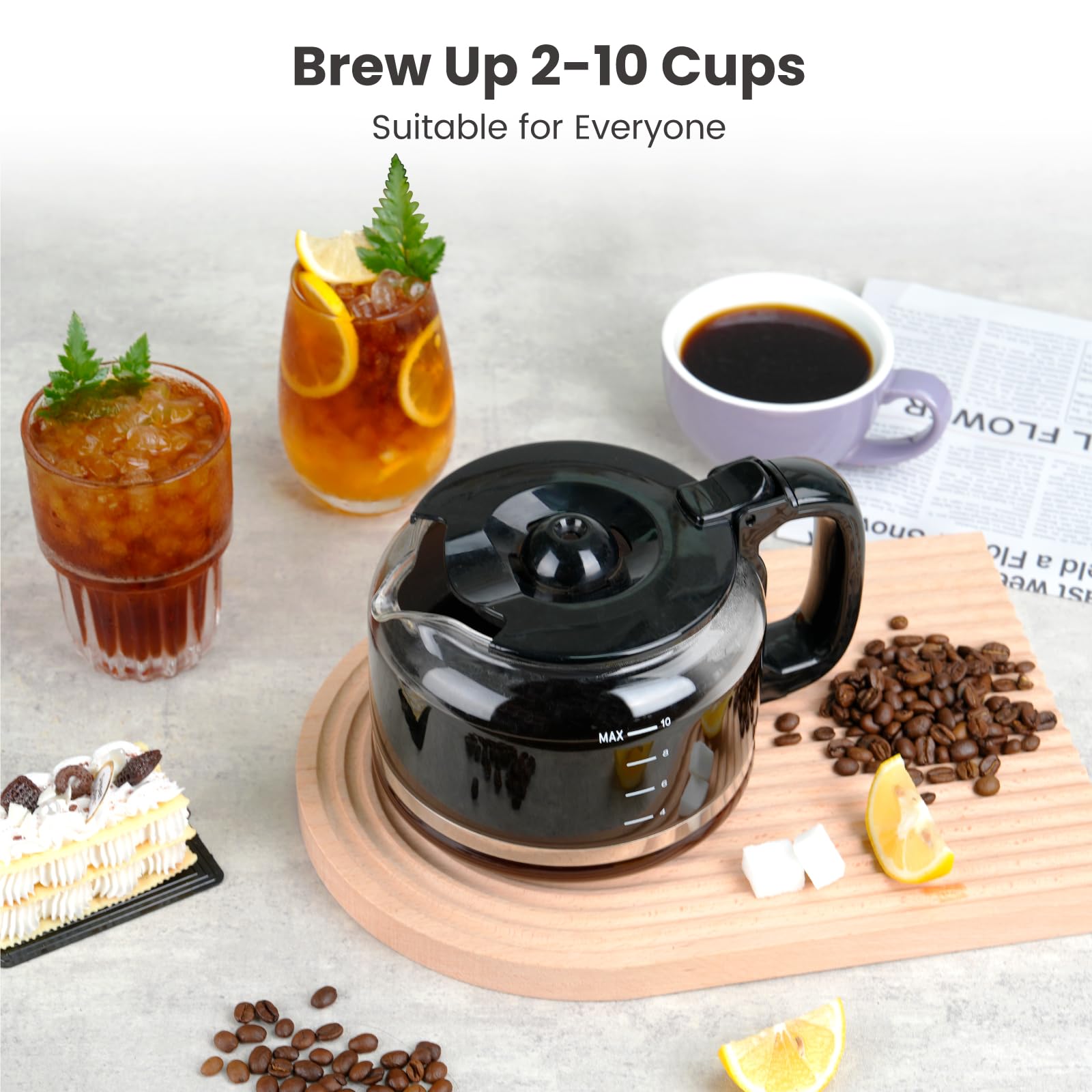 Gevi 10-Cup Programmable Drip Coffee Maker with Built-in Burr Grinder, 1.5L Water Tank & Reusable Filter - Automatic Brew Timer, Glass Carafe & Warming Plate - Perfect for Home, Office & Breakfast Use