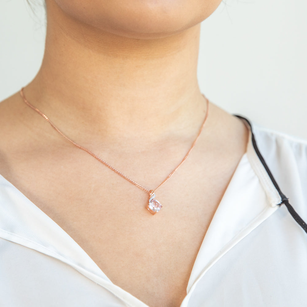 9ct Rose Gold Peach Sapphire and Diamond Cushion Cut Pendant Necklace - Elegant Jewelry Gift for Women, Perfect for Weddings, Anniversaries & Special Occasions