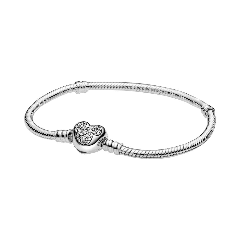 PANDORA Disney Mickey Mouse Heart Clasp Snake Chain Bracelet | Sterling Silver Charm Bracelet for Women | Perfect Gift for Disney Fans, Birthday & Anniversary