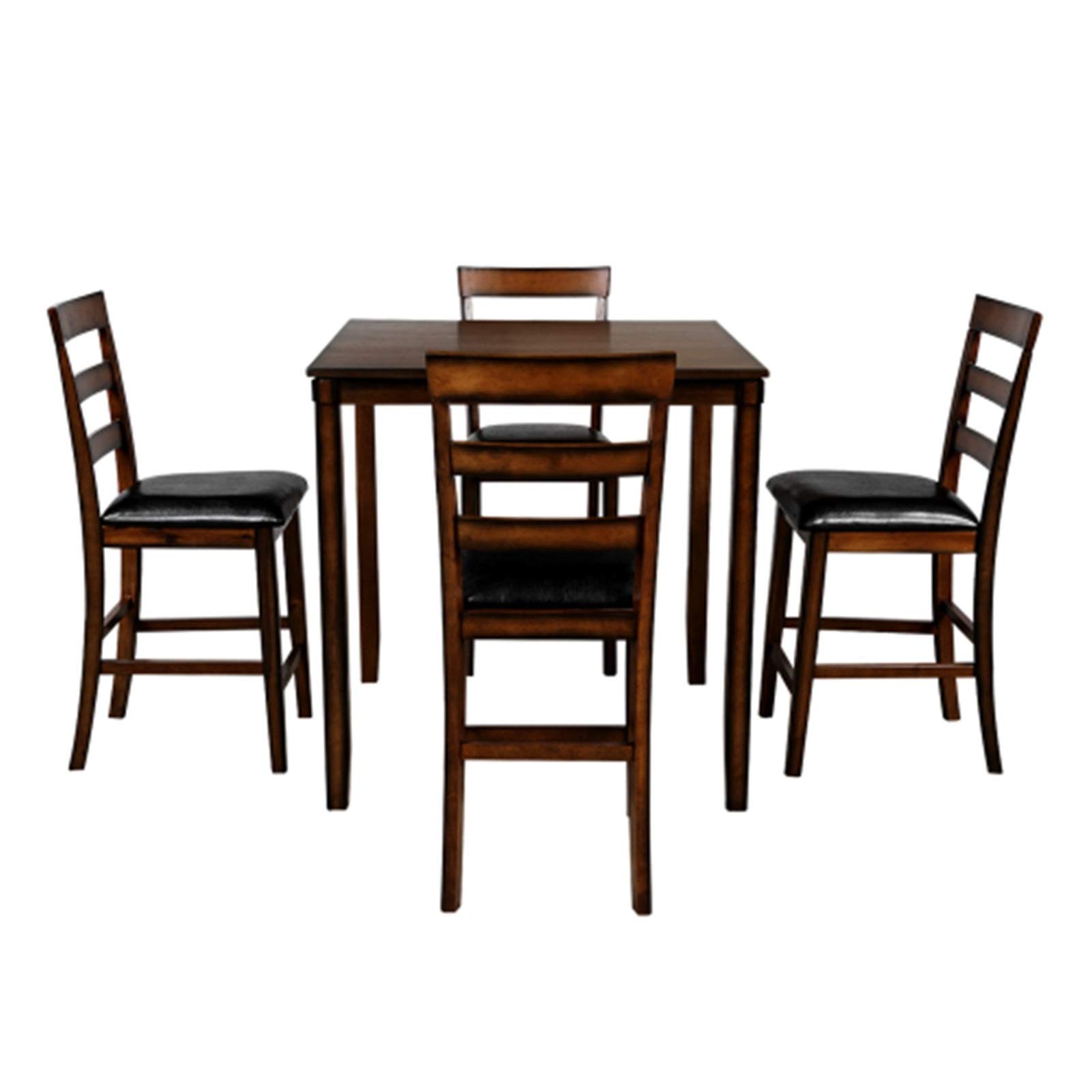 Modern Square Counter Height Wooden Dining Table and 4 Chairs Set - Brown Kitchen & Dining Room Furniture for Small Spaces, Breakfast Nook, and Apartment Living