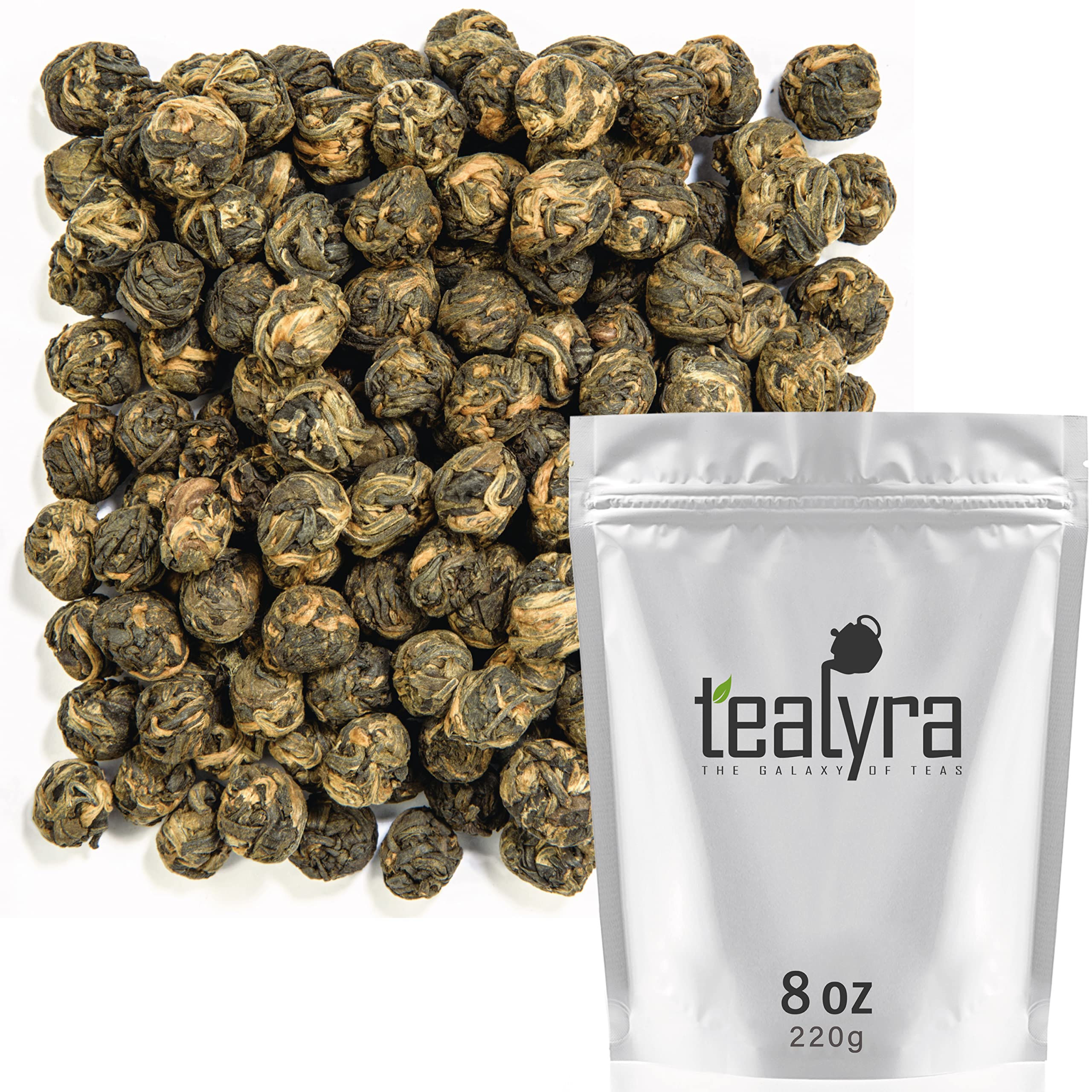 Premium Yunnan Black Dragon Pearls Loose Leaf Tea - Bold Caffeine Black Tea - 220g (8-ounce) - Perfect for Morning Boost, Afternoon Relaxation & Tea Ceremonies