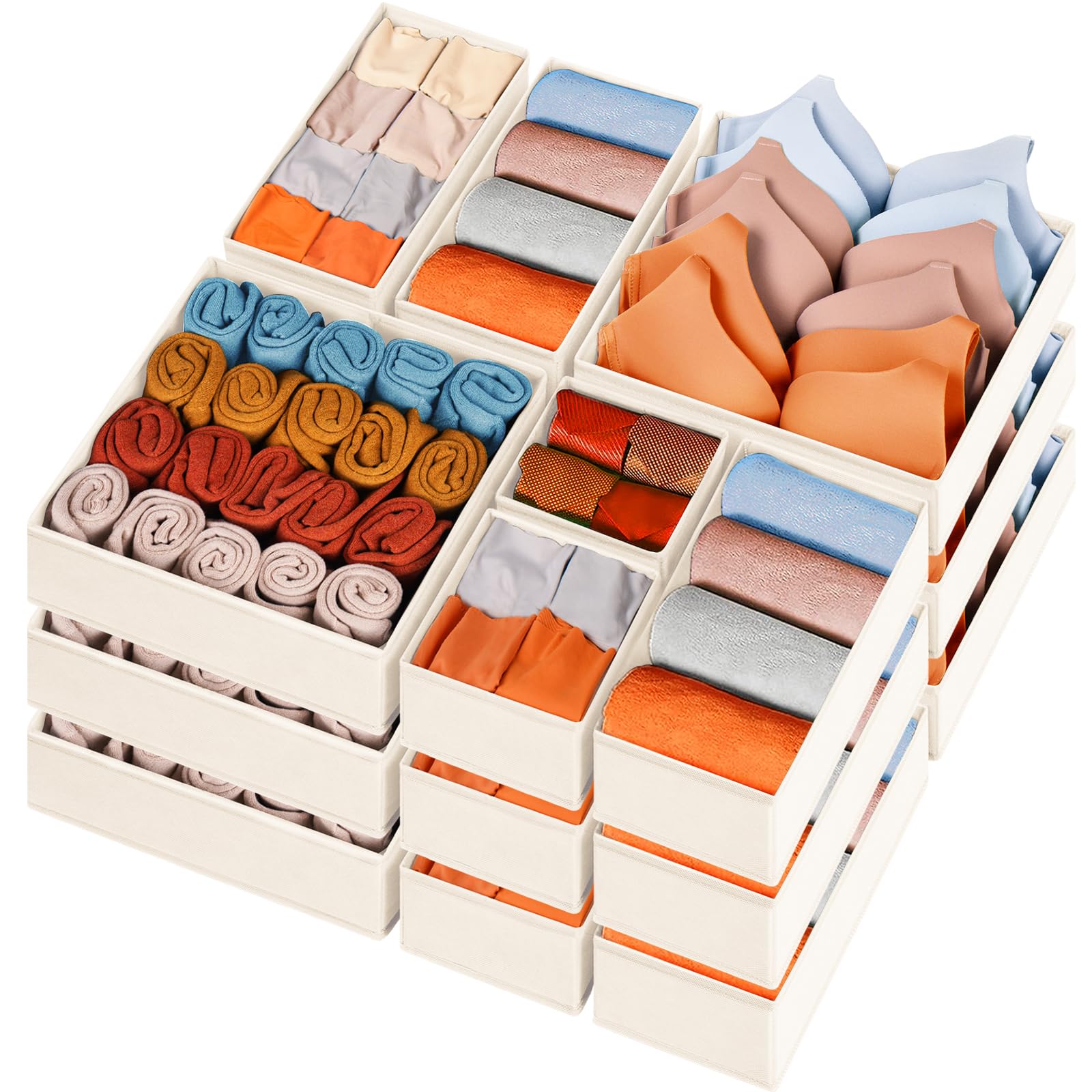 Criusia 15-Pack Fabric Drawer Organizers for Baby Clothes - Beige Dresser Dividers for Nursery, Bedroom & Closet Storage | Perfect for Organizing Infant Wear, Socks & Accessories
