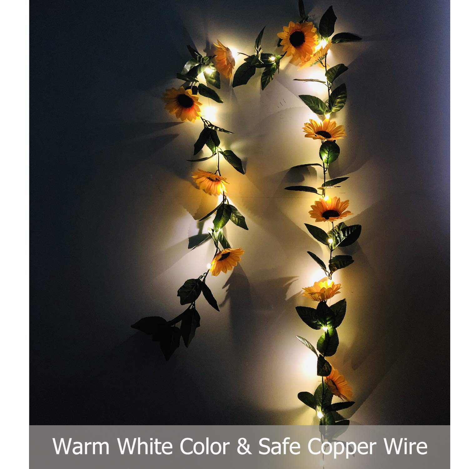 30 LED Artificial Sunflower Garland String Lights - 7.2ft Silk Sunflower Vines with Battery Powered Fairy Lights for Wedding, Valentine's Day, Garden Party - Perfect for Home Decor, Bedroom, Patio, and Outdoor Events