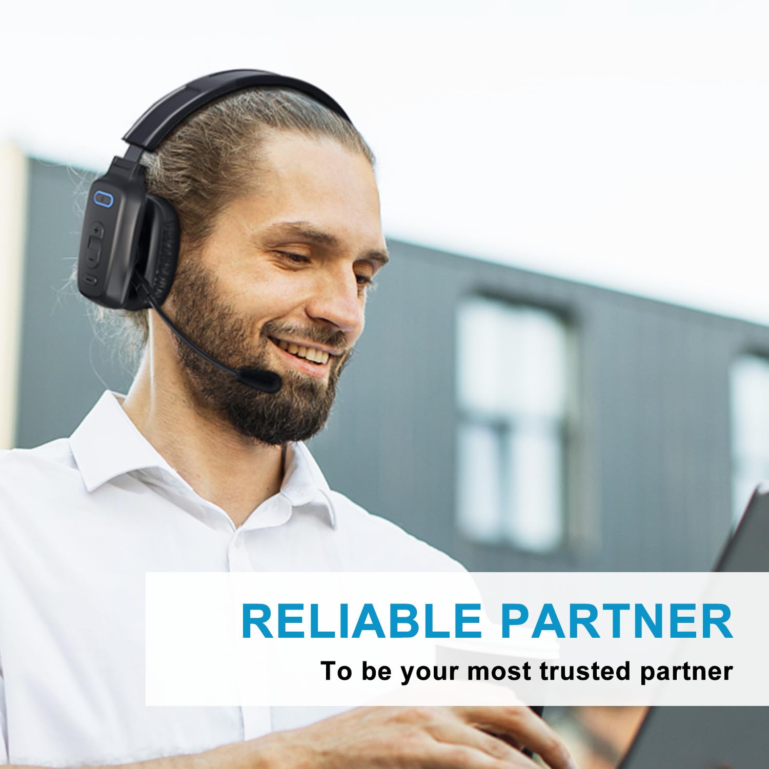 Wireless Bluetooth Headset with Noise Canceling Microphone - 60Hr Battery Life for Truck Drivers, Office Work & Phone Calls | Comfortable Over-Ear Design with Mute Button