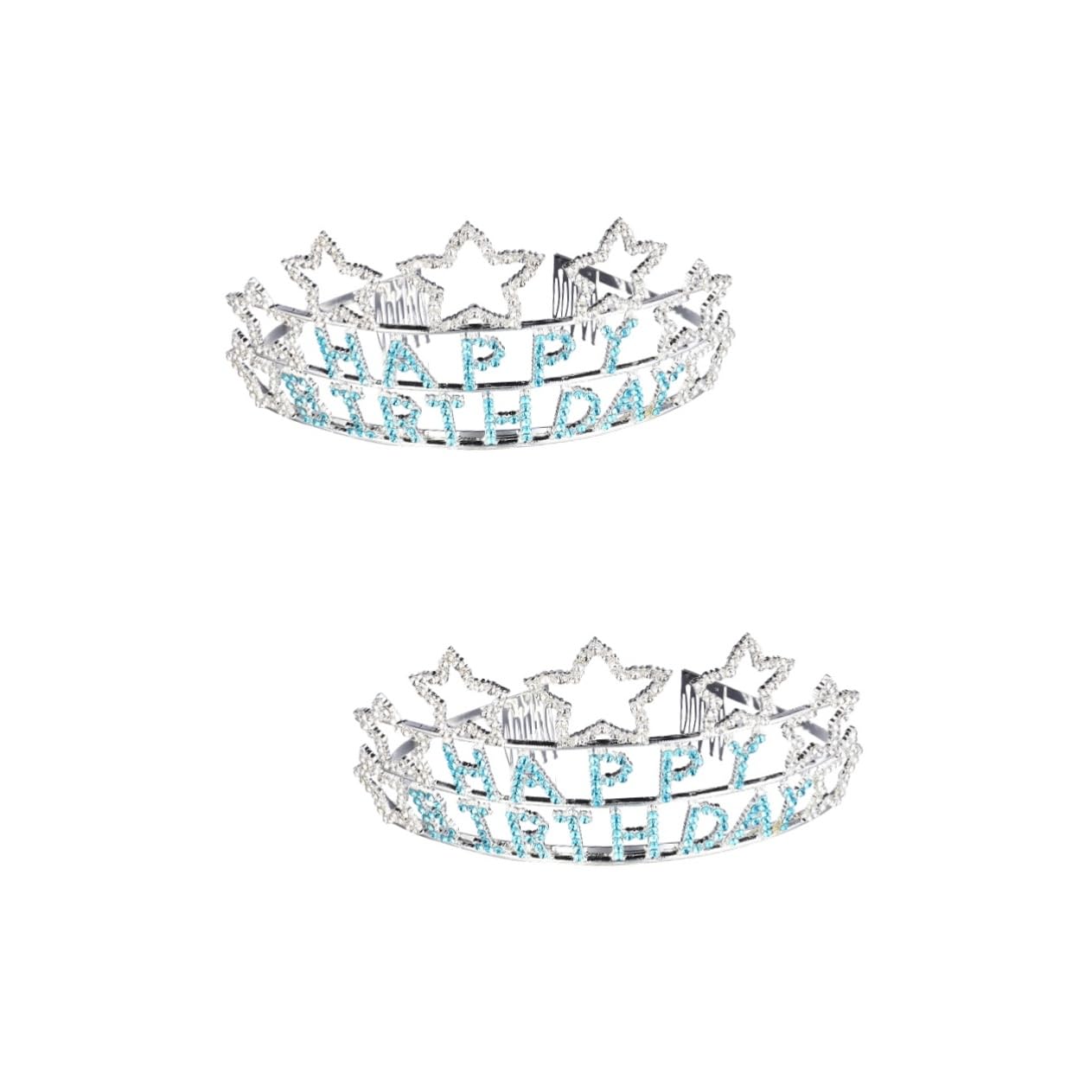 POPETPOP 2-Piece Birthday Crown Tiara Set - Rhinestone Princess Hair Band Headpiece for Birthday Party, Wedding & Special Events - Alloy Birthday Headband for Kids & Children - Perfect for Birthday Celebrations, Princess Theme Parties & Photo Shoots