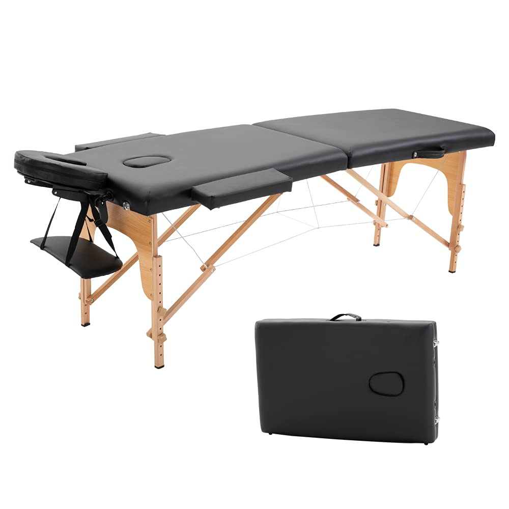PMSW Portable Folding Massage Table - 84in Adjustable Spa Bed with Face Cradle & Carrying Case - Professional PVC Massage Therapy Table for Salon, Home & Clinic Use (Black, PMT01) - Perfect for Therapists, Spa Treatments & Relaxation Sessions