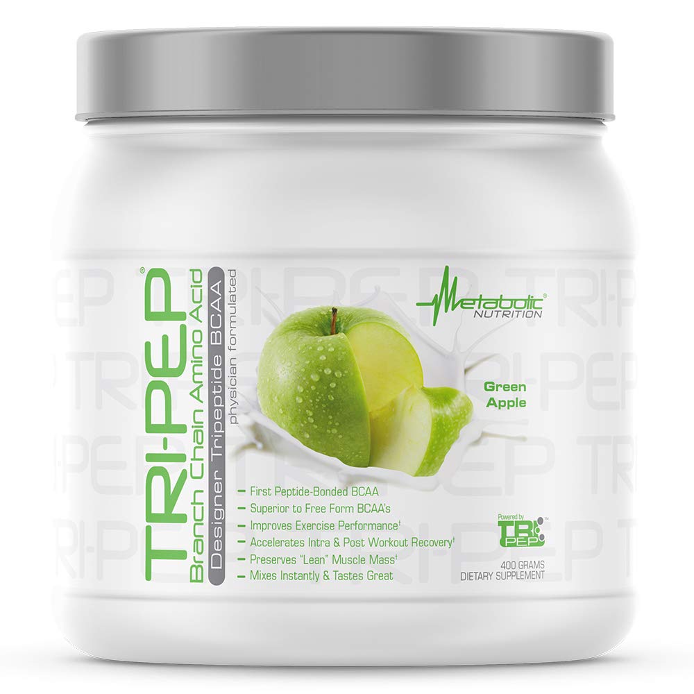 Metabolic Nutrition TRIPEP Tri-Peptide BCAA Powder - Pre, Intra & Post Workout Supplement for Muscle Recovery & Endurance - Green Apple Flavor, 400g (40 Servings) | Ideal for Gym, Fitness & Bodybuilding Training