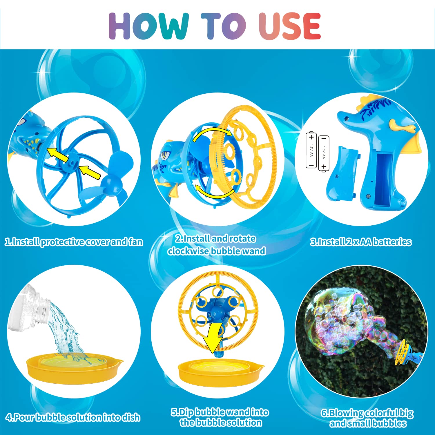 Dinosaur Bubble Blower Toy - Bubble Gun & Bubble Machine for Kids Ages 3-9 | Fun Outdoor Party Favors for Birthday, Christmas & Easter | Blue Bubble Blaster for Boys & Girls - Perfect for Backyard Play, Park Adventures & Summer Activities