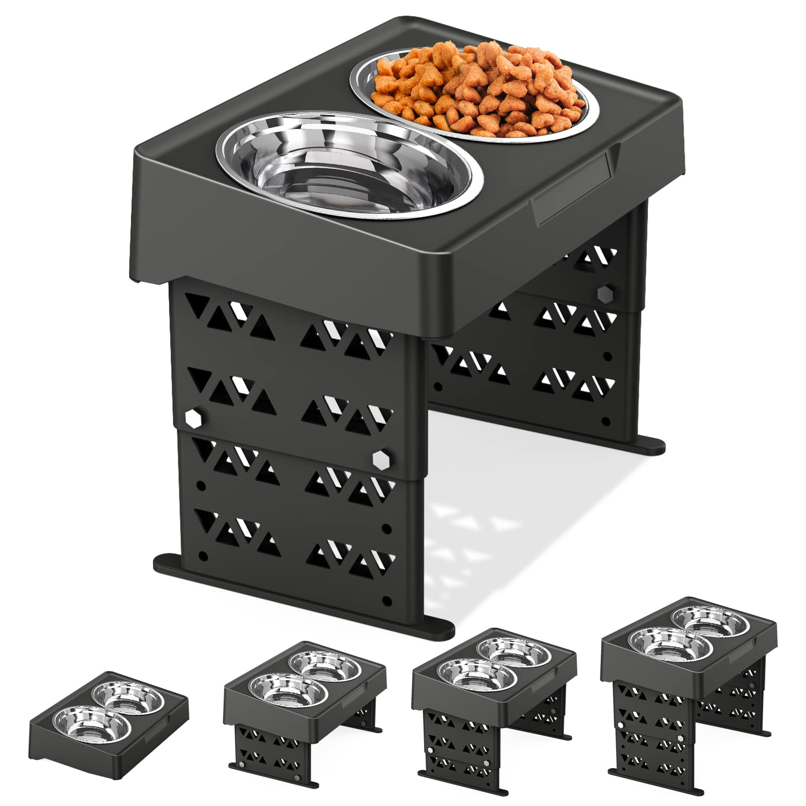 Adjustable Elevated Dog Bowls Stand for Large, Medium & Small Dogs - 4 Height Settings (2.8