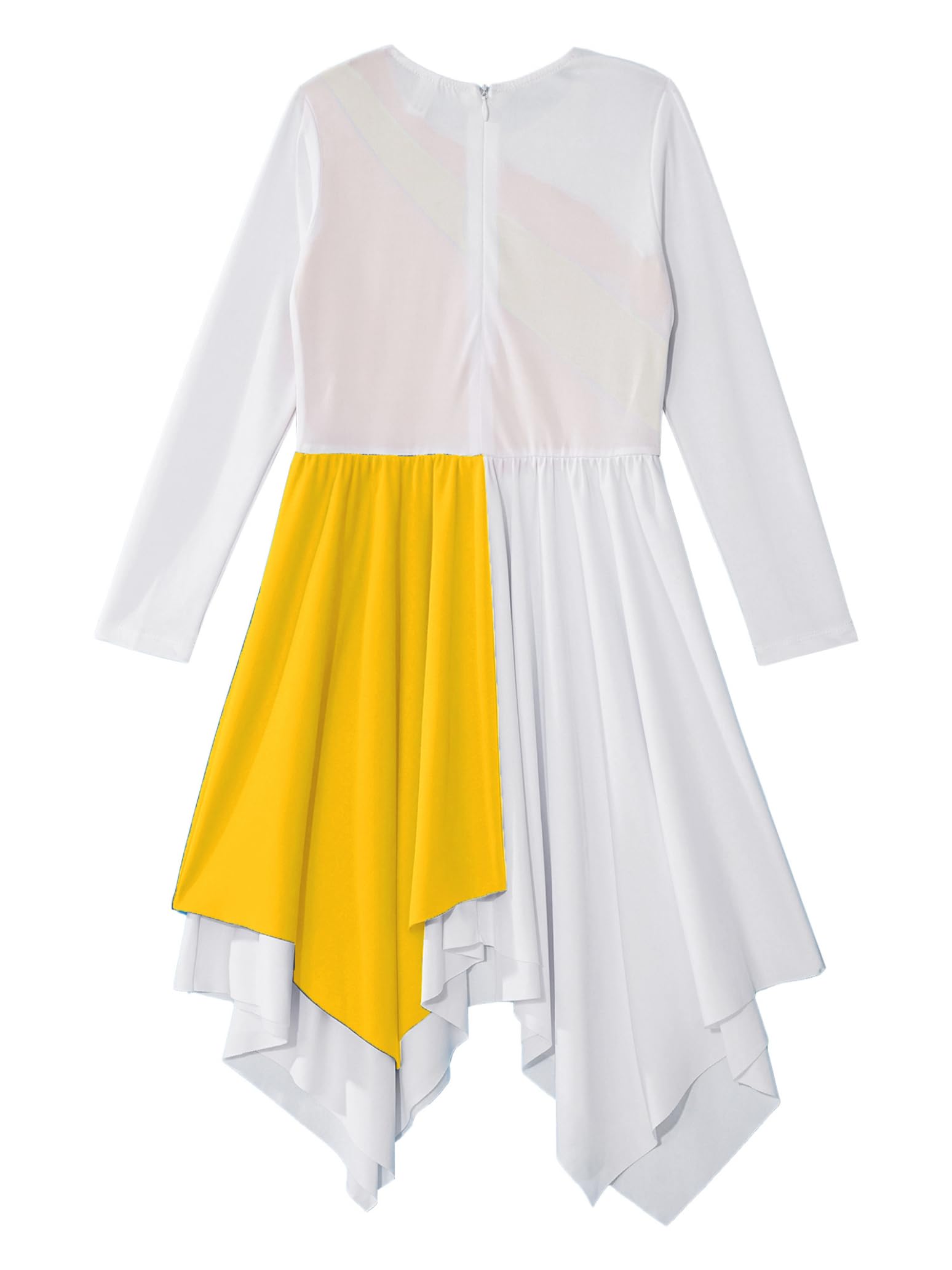 Metallic Liturgical Worship Dance Dress for Girls - Long Sleeve Asymmetrical Church Robe Tunic - Perfect for Praise Dance, Sunday Worship & Special Church Events