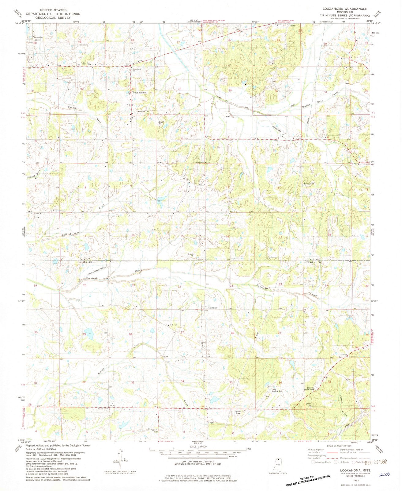 1982 Looxahoma, MS - Vintage USGS Topographic Wall Map - 44x55 Inch Large Historical Mississippi Map for Home & Office Decor