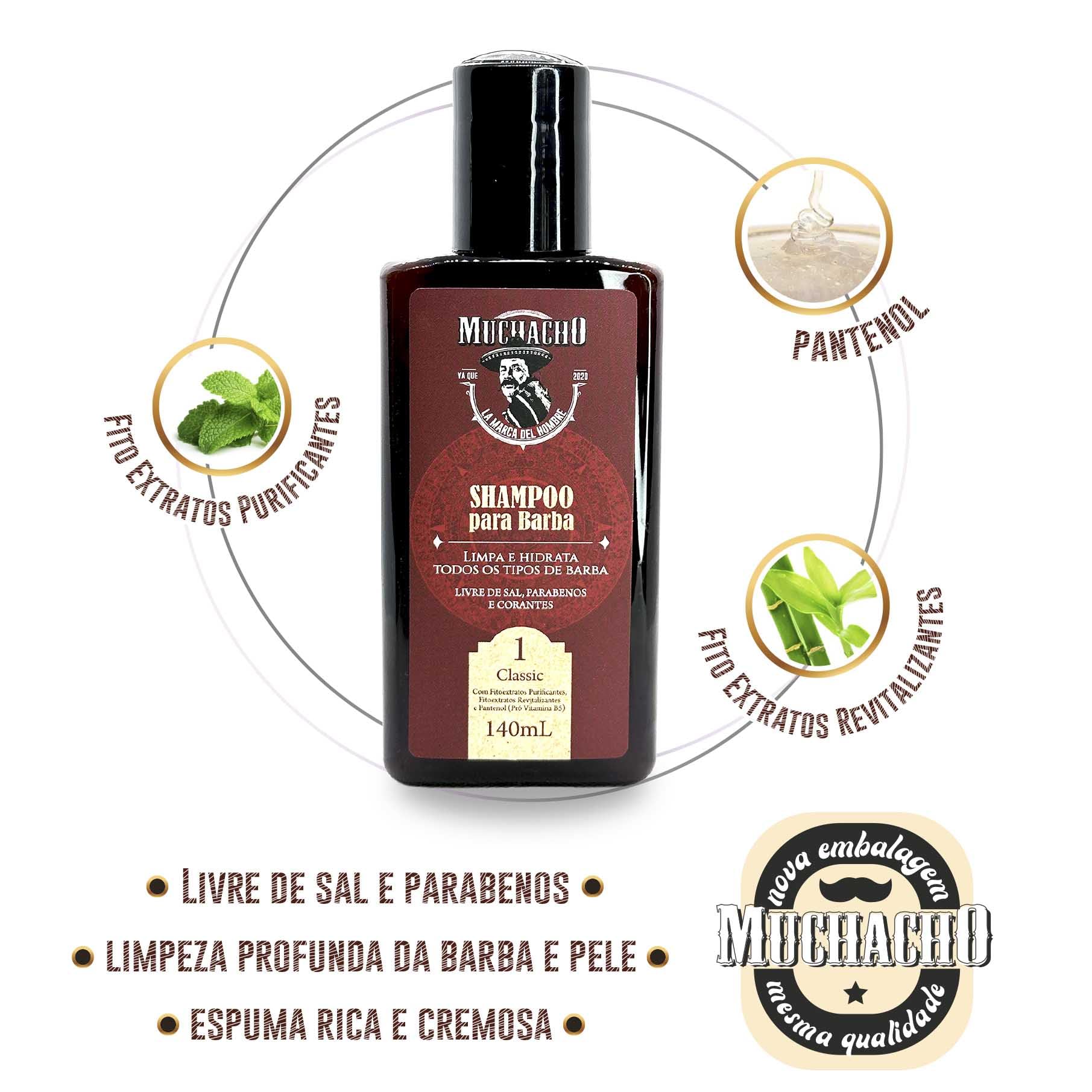 MUCHACHO Classic Beard Shampoo for Men - Cleans, Softens & Moisturizes Facial Hair - New Packaging (Ideal for Daily Grooming & Beard Care Routine)