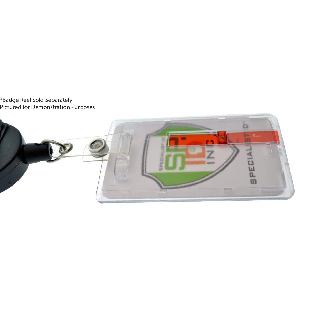 50 Pack Frosted Vertical Rigid Badge Holders - Clear Hard Plastic ID Card Dispensers with Red Extractor Slide & Thumb Tab - Perfect for Office, School, Events & Security Personnel (Bulk Discount)