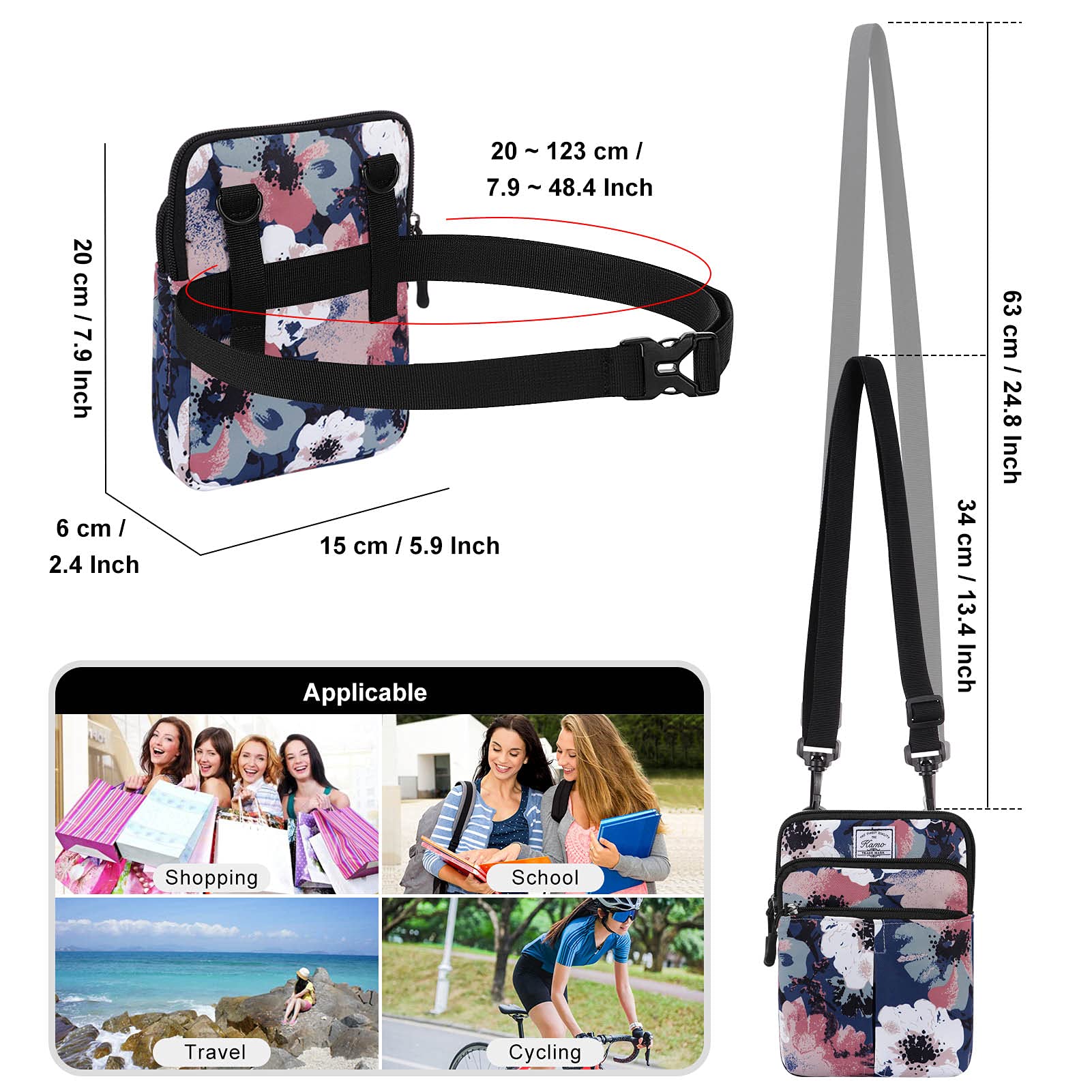 KAMO Multifunction Crossbody Phone Bag - Waterproof Waist Pack with Triple Zipper for iPhone & Android - Unisex Shoulder Bag for Hiking, Travel & Outdoor Activities (Men & Women)