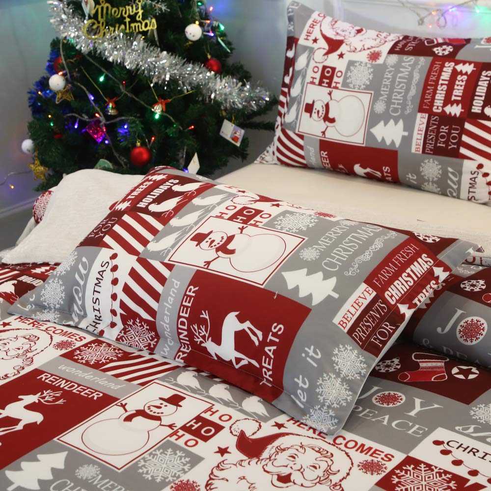 Suncloris Christmas Elk Cabin Duvet Cover Set - Xmas Lodge Plaid Patchwork Bedding with Zipper Closure - Includes Duvet Cover & Pillowcases (No Comforter) - Twin Size - Perfect for Holiday Guest Rooms & Cozy Winter Bedrooms