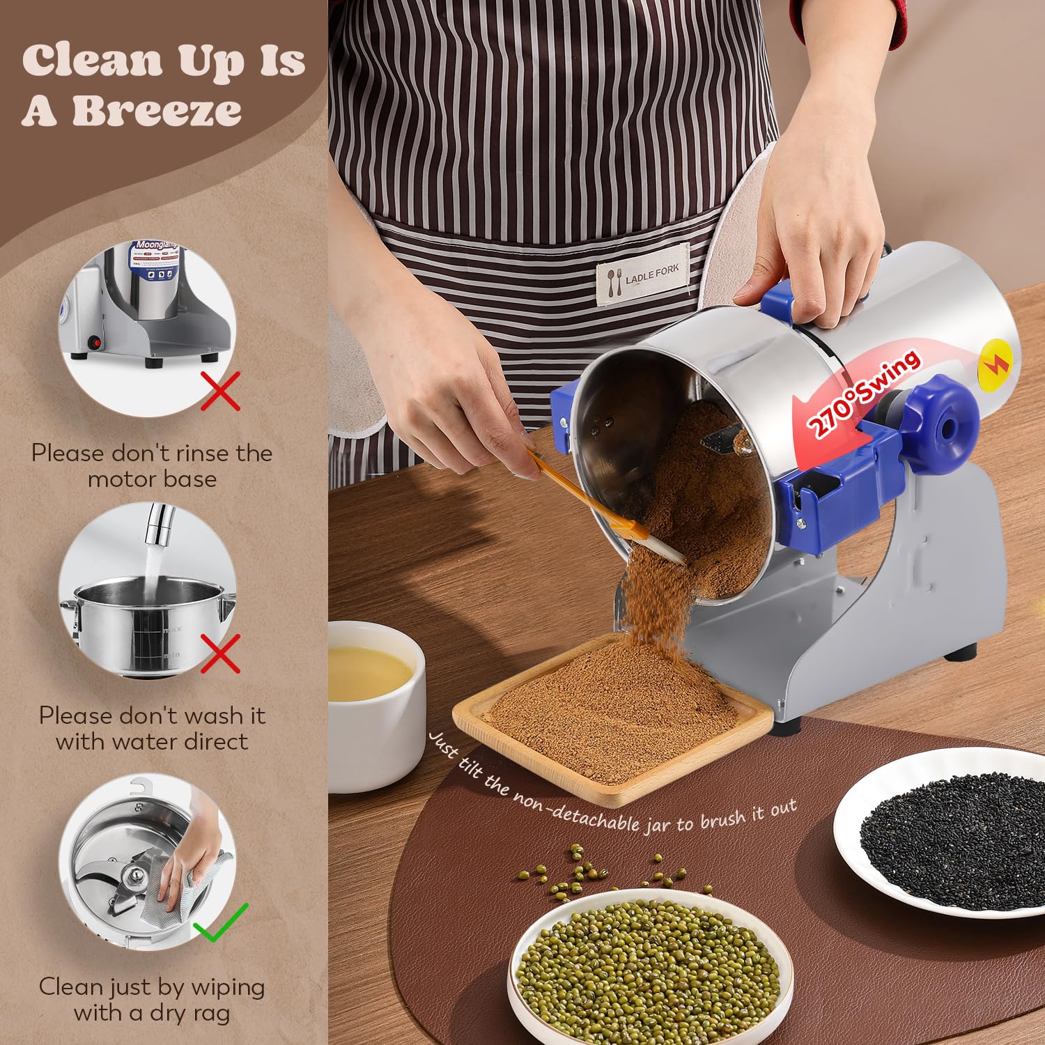 Moongiantgo 800g Electric Grain Grinder Mill - 2500W High-Speed Stainless Steel Spice & Coffee Grinder for Cereals, Herbs, Nuts - Perfect for Home Kitchen, Bakery & Coffee Shop Use