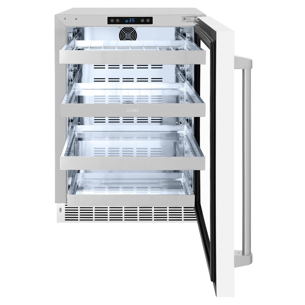 ZLINE 24 Inch Touchstone 151 Can Beverage Refrigerator - White Matte Glass Door, Compact Beer & Wine Cooler for Home, Office, or Bar (RBSO WM 24) - Perfect for Entertaining, Parties & Kitchen Storage