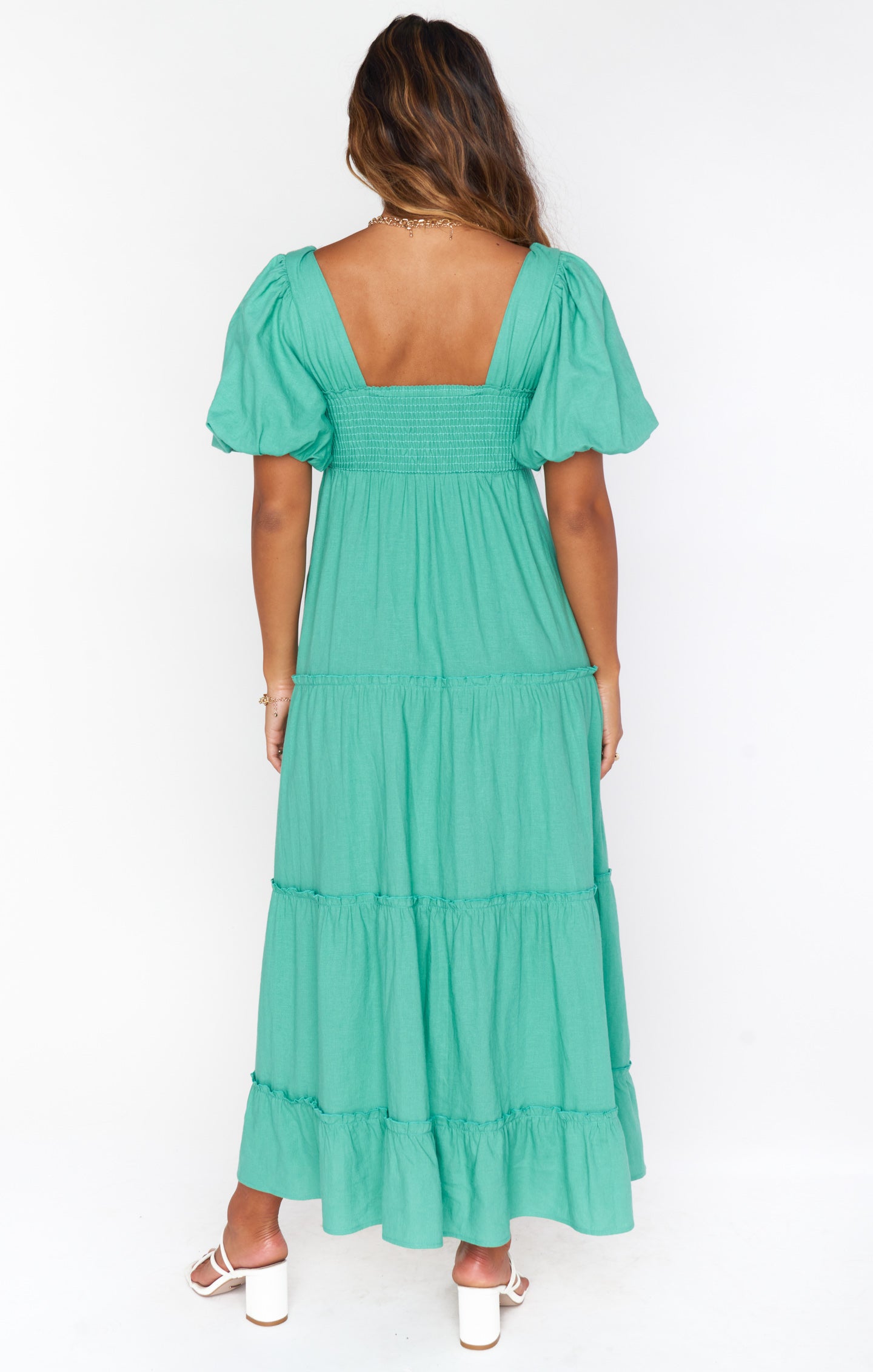 Linds Midi Dress - Parakeet Green Linen Summer Dress for Women | Perfect for Beach Vacations, Garden Parties & Casual Outings
