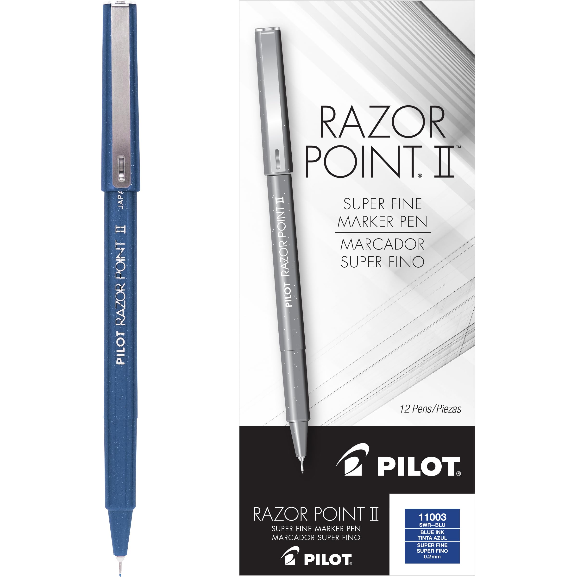 Pilot Razor Point II Blue Pens - 12 Pack for Office & School Use