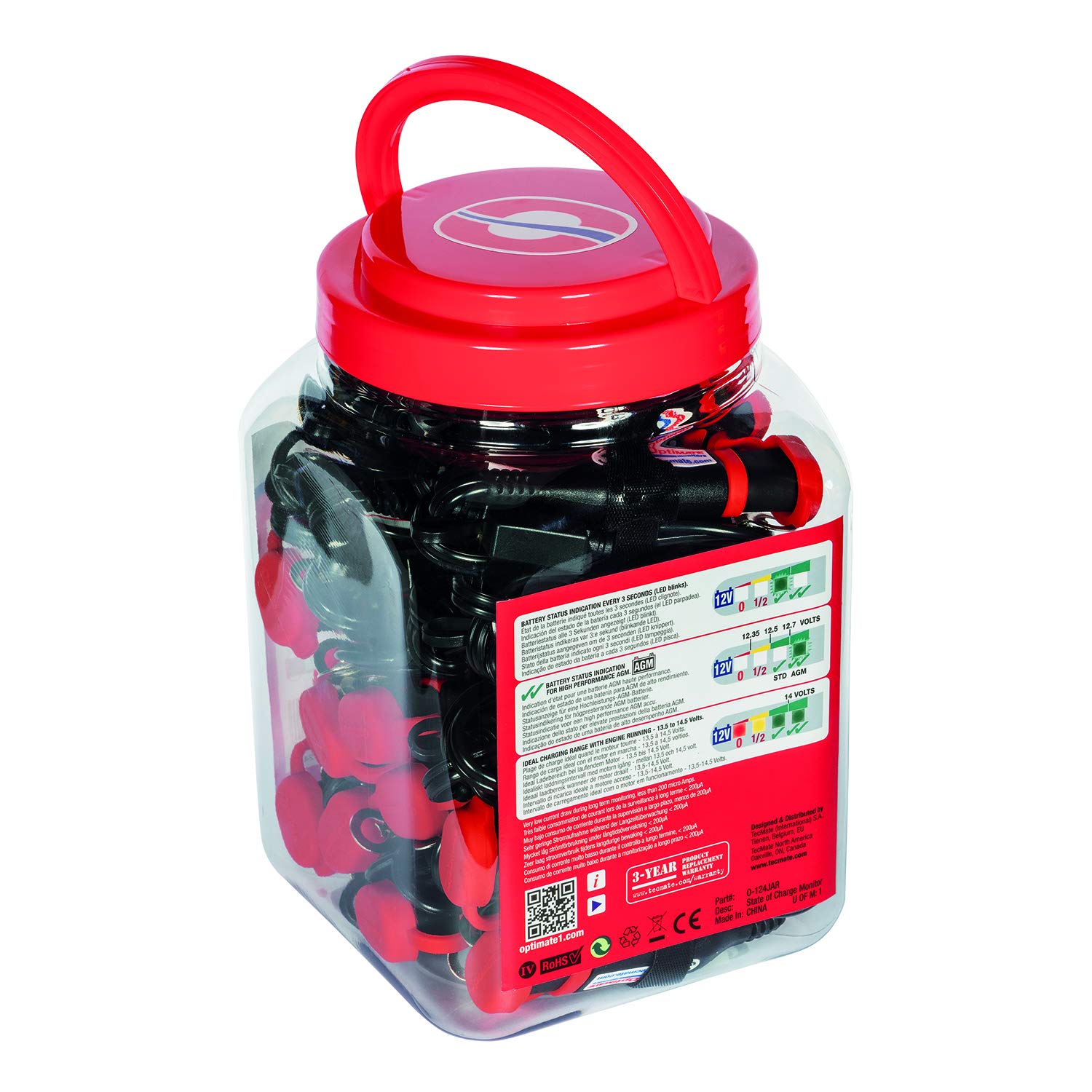 Optimate O-124JAR 12V Lead-Acid Battery Charger with Built-in Monitor - Permanent Power Sport Battery Lead with Charge Status Display for Motorcycles, ATVs, Boats & Powersports Vehicles - Ideal for Winter Storage & Maintenance Charging