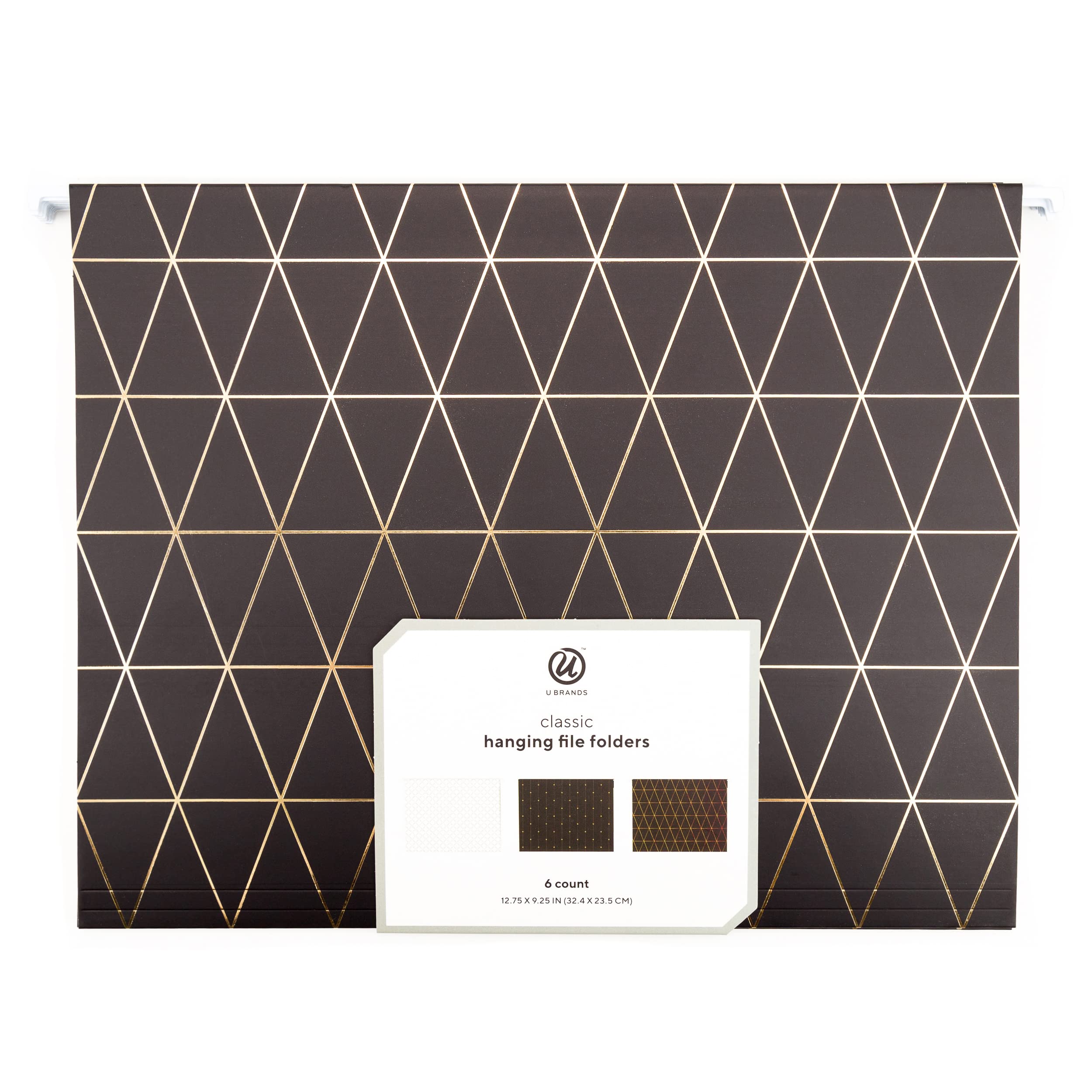 U Brands Classic Hanging File Folders Set - 6 Count, Black Gold & White, FSC Certified Office Supplies for Filing Cabinets, Document Organization & Home Office Storage